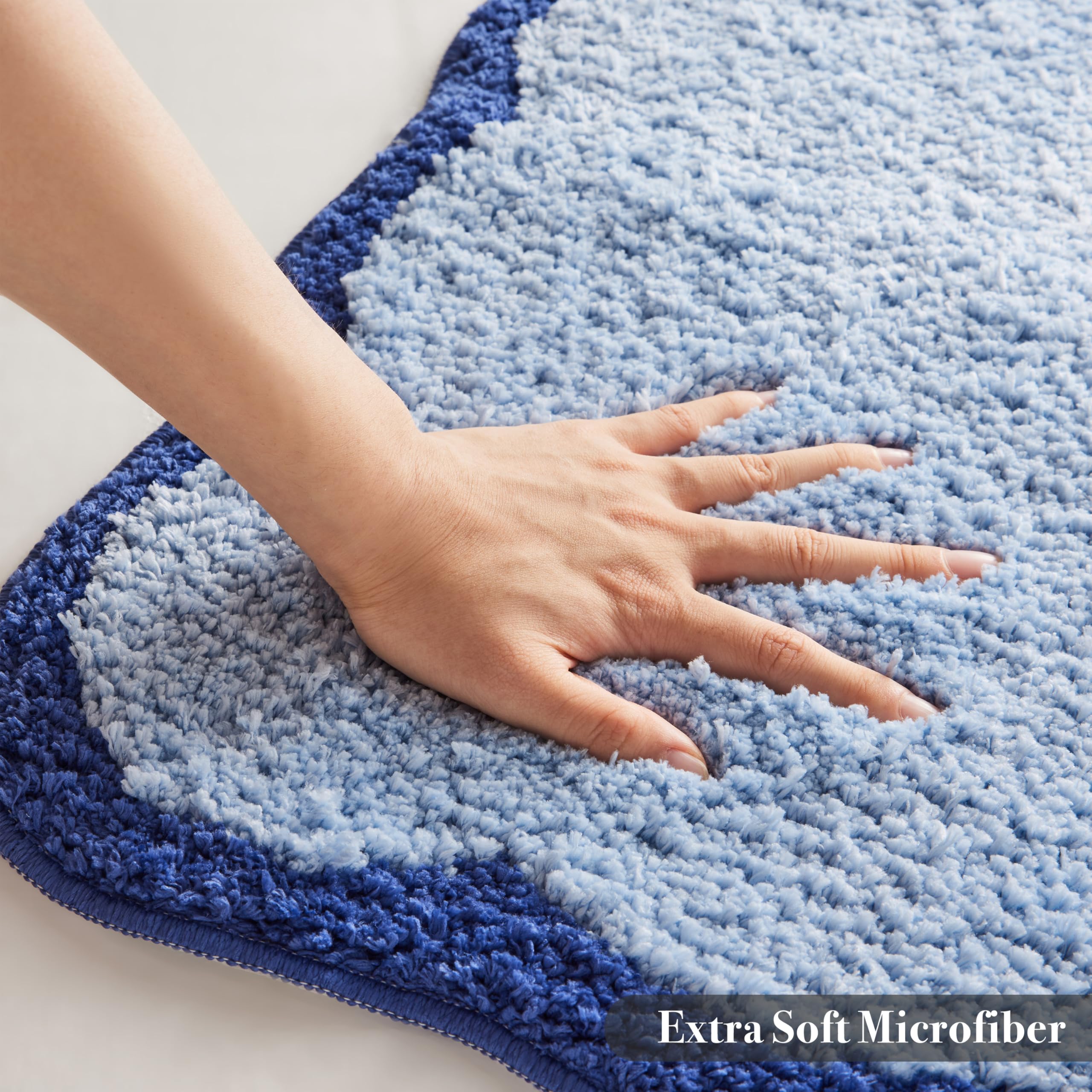 Alfombras de baño de microfibra de lujo, con ribetes festoneados, color azul marino, bonitos tapetes estéticos para baño, bañera, alfombra de suelo, fregadero, ducha, antideslizante, absorbente, 32 x