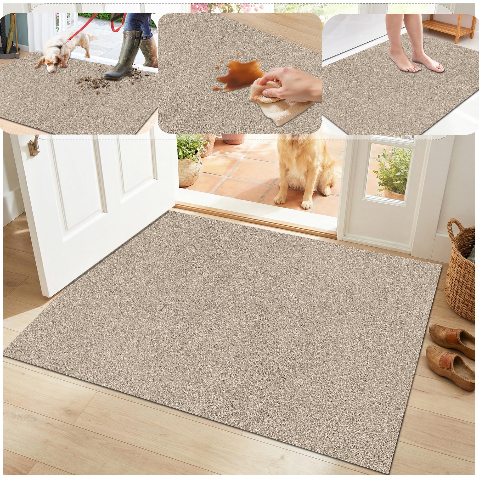 Tappeto Runner per Corridoio Lavabile Antiscivolo 90 x 100 cm Beige