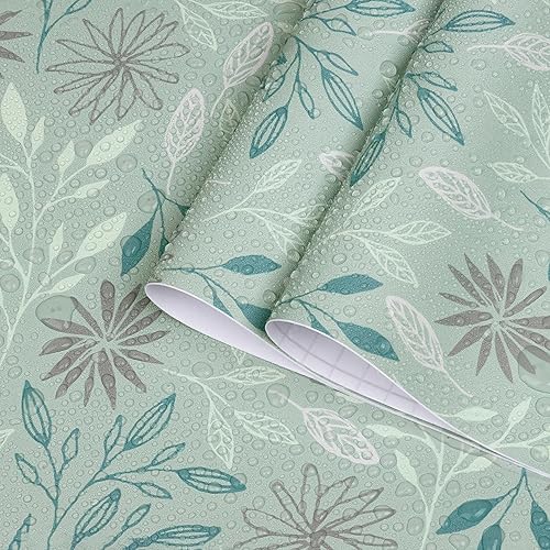 Miniatura 9 de Papel tapiz autoadhesivo de hojas color azul verdoso, bohemio, extraíble, para paredes de dormitorio, papel adhesivo impermeable para hojas de