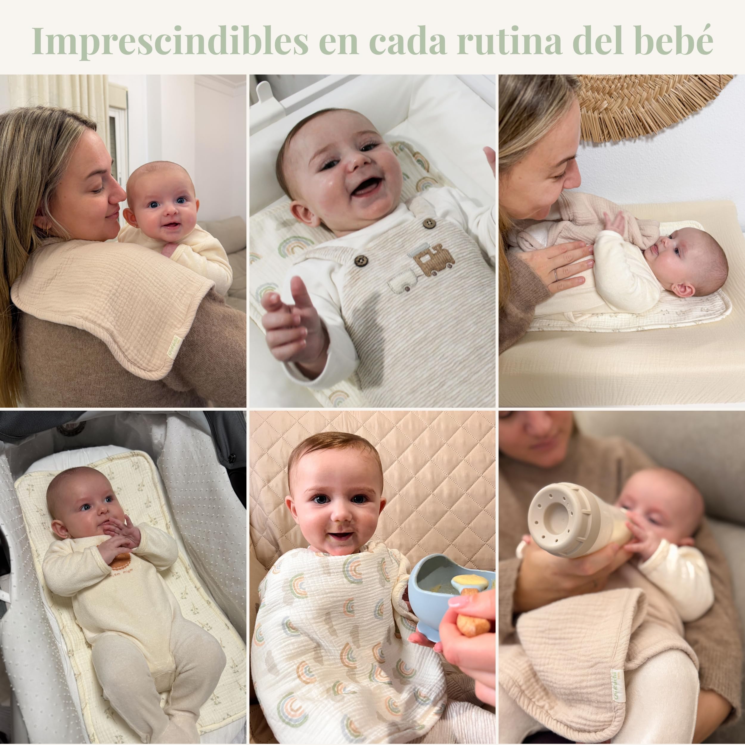 Pack de 3 Muselinas Bebé Algodón 100% Orgánico Gots 60x30cm- Gasas de Muselina Suaves y Rizo Absorbente- Salvababas Bebés Multiusos- Regalos para Recién Nacidos Niño y Niña (Verde Salvia)