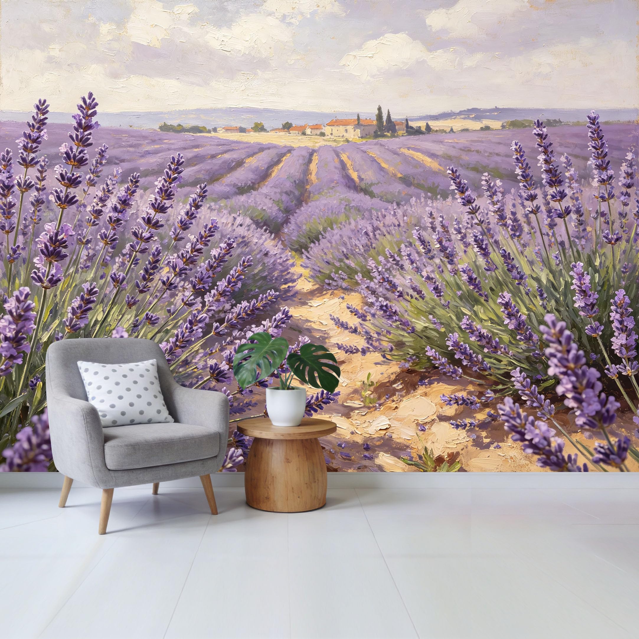 Qzlithotic Yq2605250703 Custom Size Wall Mural Purple Lavender Field Provence Landscape Oil Painting Style Selfadhesive Wall Fabric Removable Wallpaper For Home Office Decor