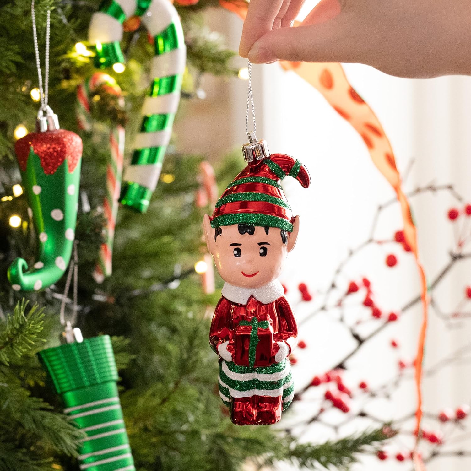 Valery Madelyn Christmas Ornaments Set, 70ct Elf Red Green White Shatterproof Christmas Tree Decorations Set, Assorted Decorative Hanging Ball Ornaments Bulk for Xmas Holiday Party Indoor Decor