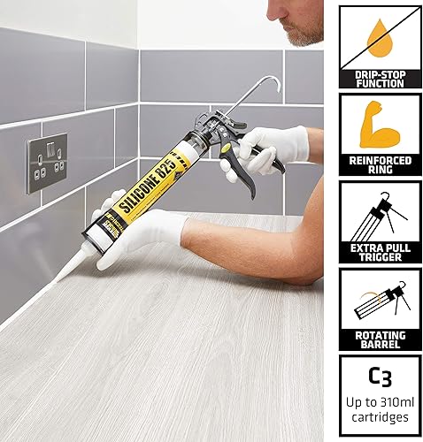 Miniatura 2 de Everbuild Pistola aplicadora de cartucho adhesivo y sellador de flujo estupendo, con barril giratorio, mango de agarre suave, para cartuchos de
