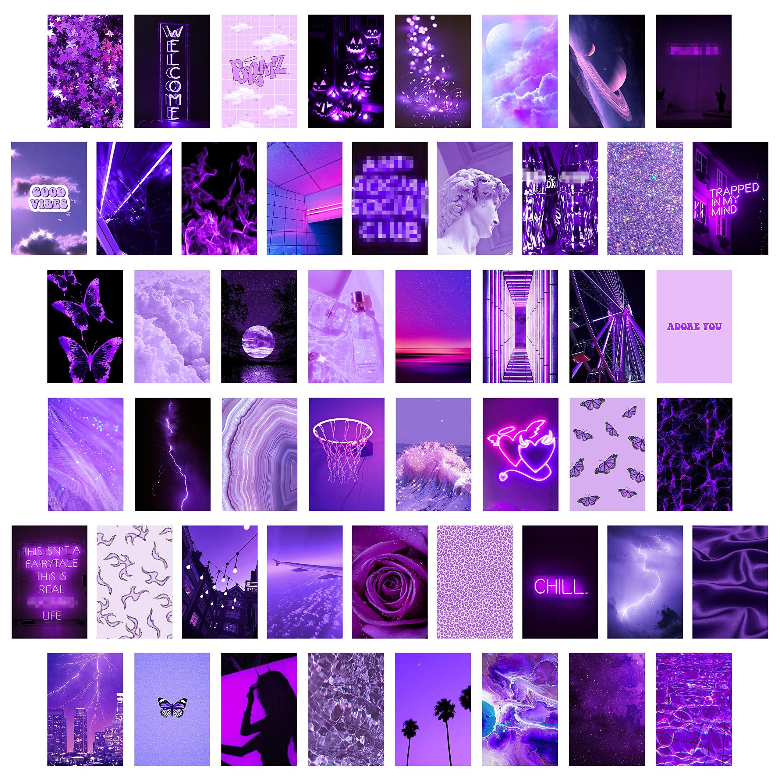 BeYumi 50PCS Purple Aesthetic Picture for Wall Collage, 50 Set 4x6 inch, Neon Collage Print Kit, Warm Color Room Decor for Girl, Wall Art Prints for Room, Dorm Photo Display, VSCO Posters for Bedroom