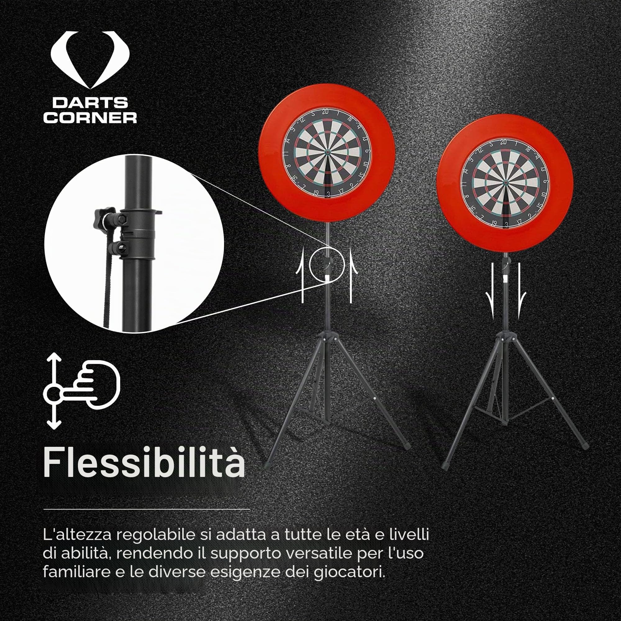 Darts Corner DM01 | Treppiede portatile professionale per bersaglio da viaggio per gioco di freccette mobile, nero