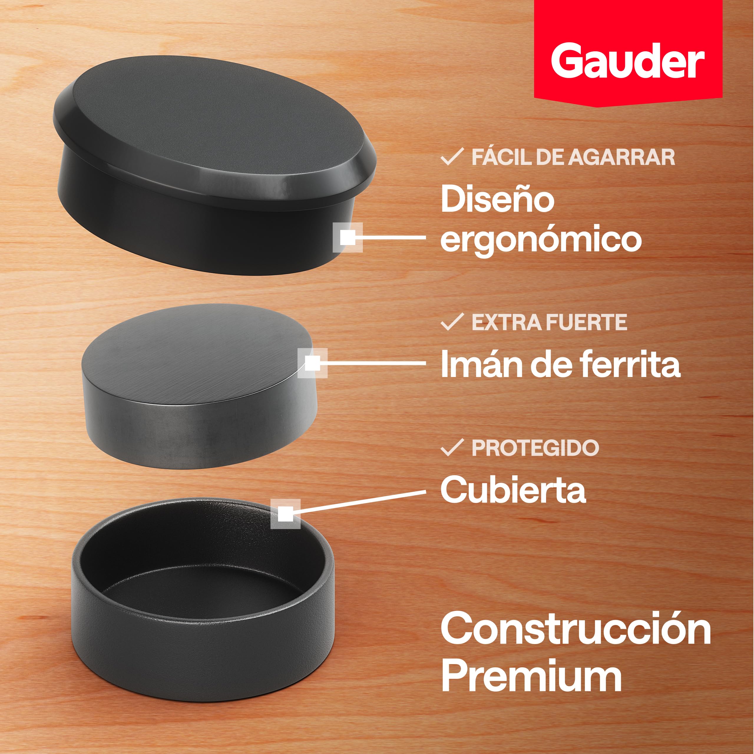 GAUDER Imanes para Pizarra Magnética - Imanes Redondos para Pizarra Blanca, Nevera y Oficina - Discos de Ferrita (31 x 10 mm - 24 Unidades - Negro)