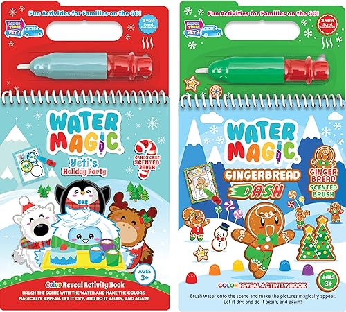 Scentco Holiday Water Magic (paquete de 2 bastón de caramelo y pan de jengibre) Libros de actividades perfumados reutilizables para revelación de