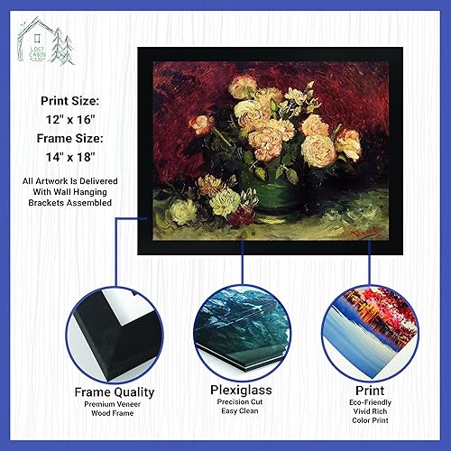 Miniatura 2 de Cuenco de cabina perdida con peonías y rosas 1886 de Vincent Van Gogh  Impresión en marco plano negro  Reproducción de pinturas de obras de arte