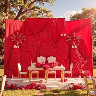 20ftx10ft Red Backdrop Curtains for Parties, Wrinkle Free 4 Panels Silky Polyester Photo Backdrop Drapes Back Drop Cloth Drapery for Wedding Birthday Photography Background Decor