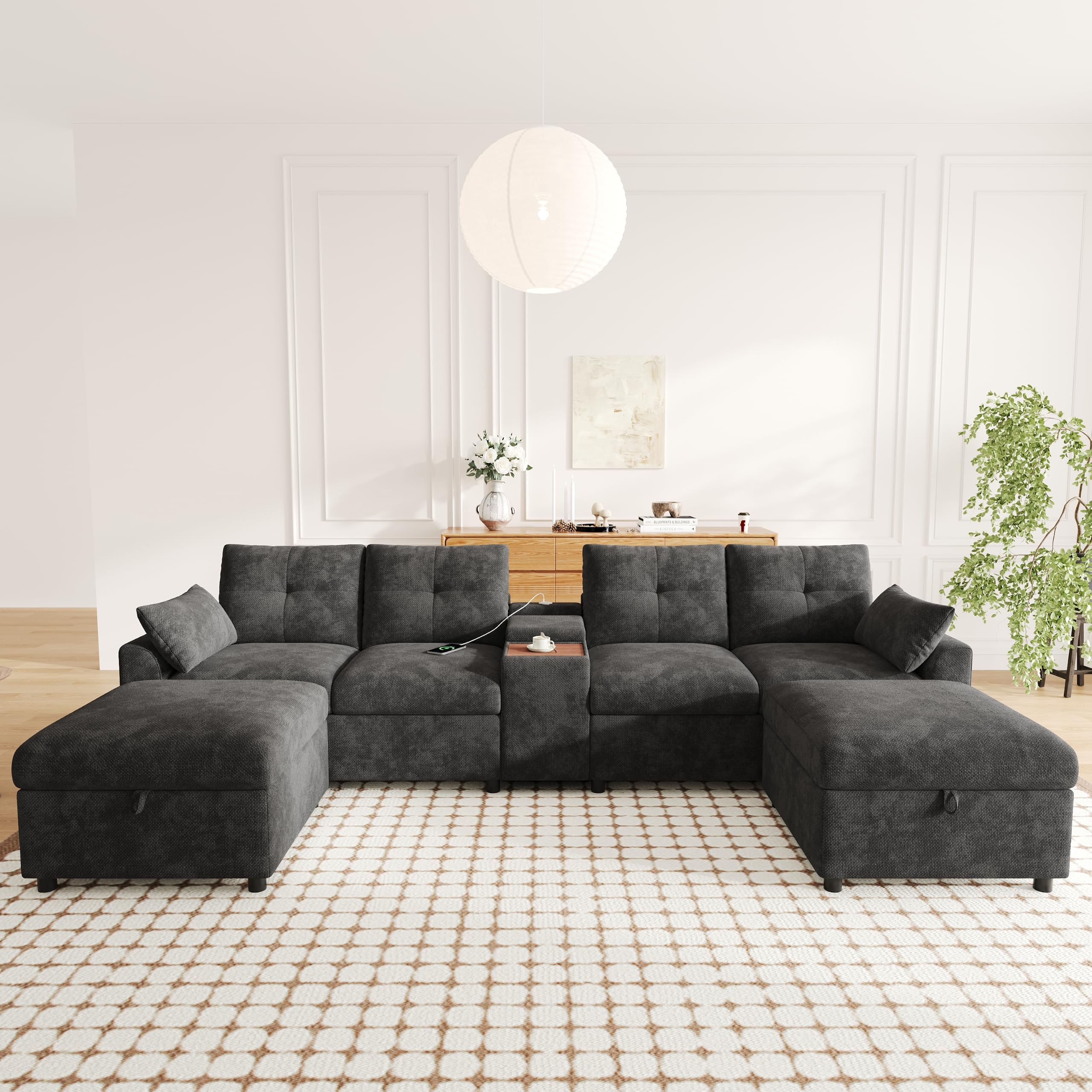 Modulare Ecksofa Wohnlandschaft 6-Sitzer U-/L-Form,Chenille,Grey