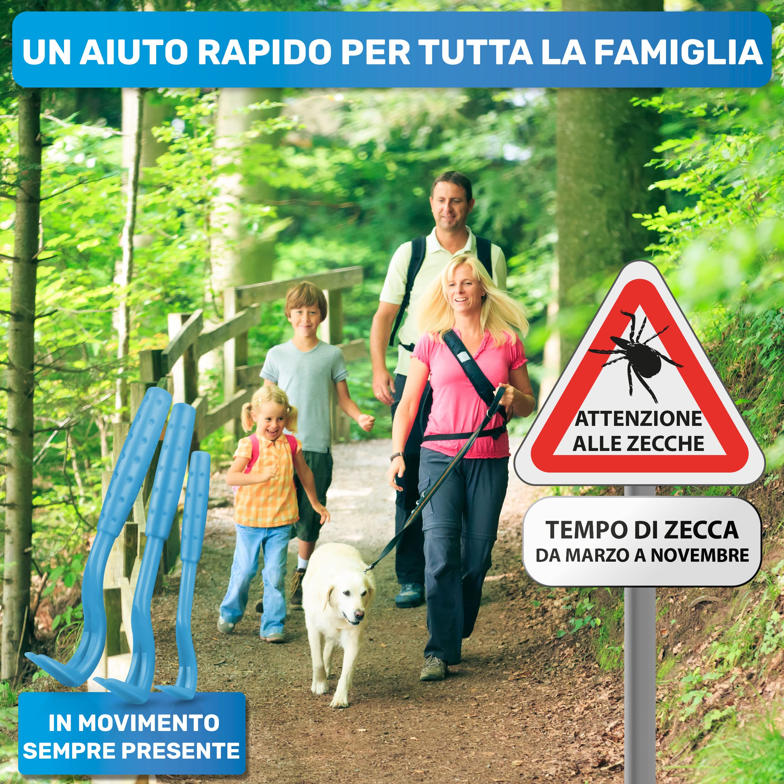 BluePet 3X Ganci per Zecche per Cani, Gatti, Cavalli e Umani - Rimuovi Zecche, Pinza per Zecche per Cane, Gatto, Uomo, Alternativa alle Pinzette per Zecche, Togliere Zecche e Tira Zecche