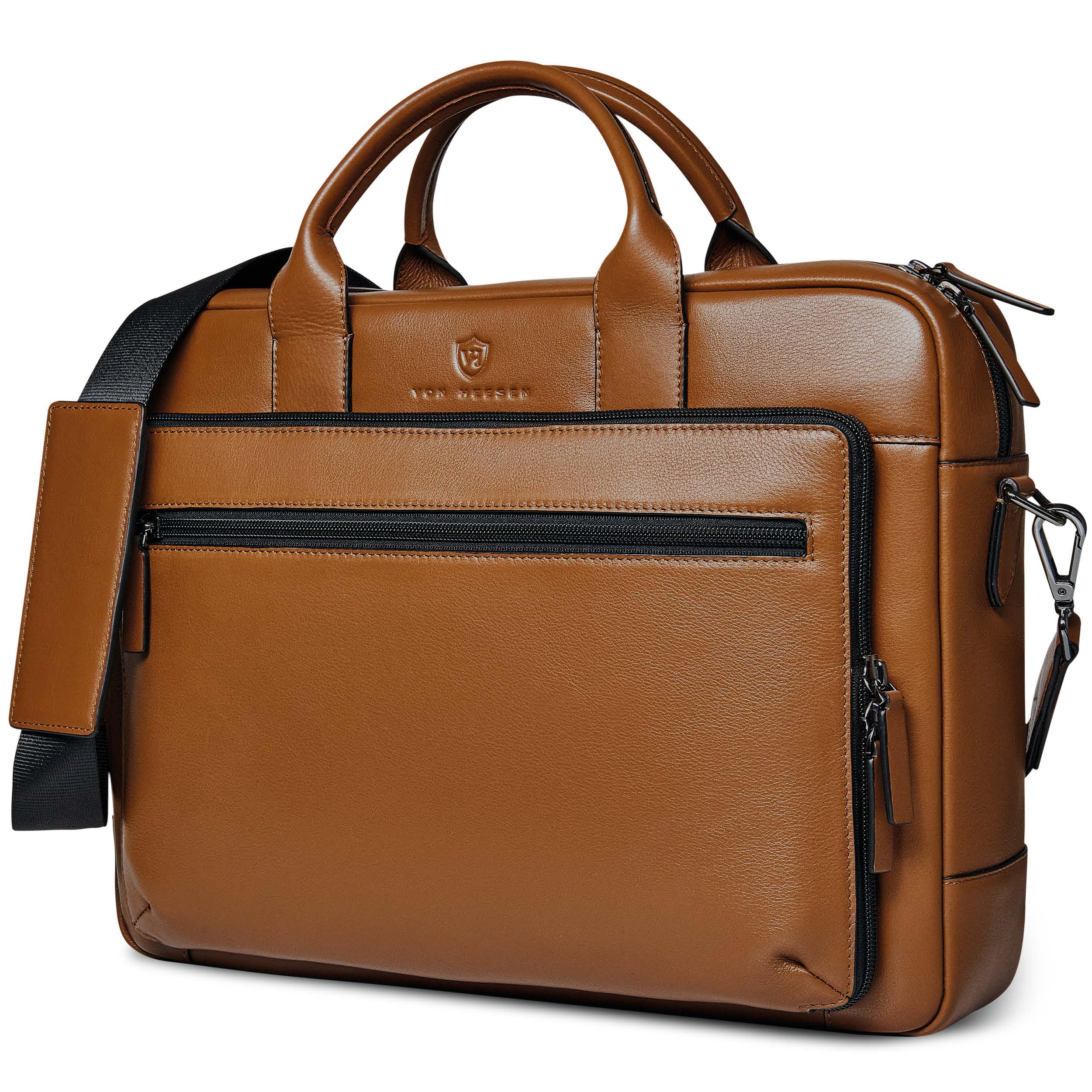 VON HEESEN Umhängetasche & Laptoptasche aus echtem Leder bis 16 Zoll - Aktentasche Herren & Damen - Luxuriöse Echtleder Arbeitstasche für Büro & Alltag