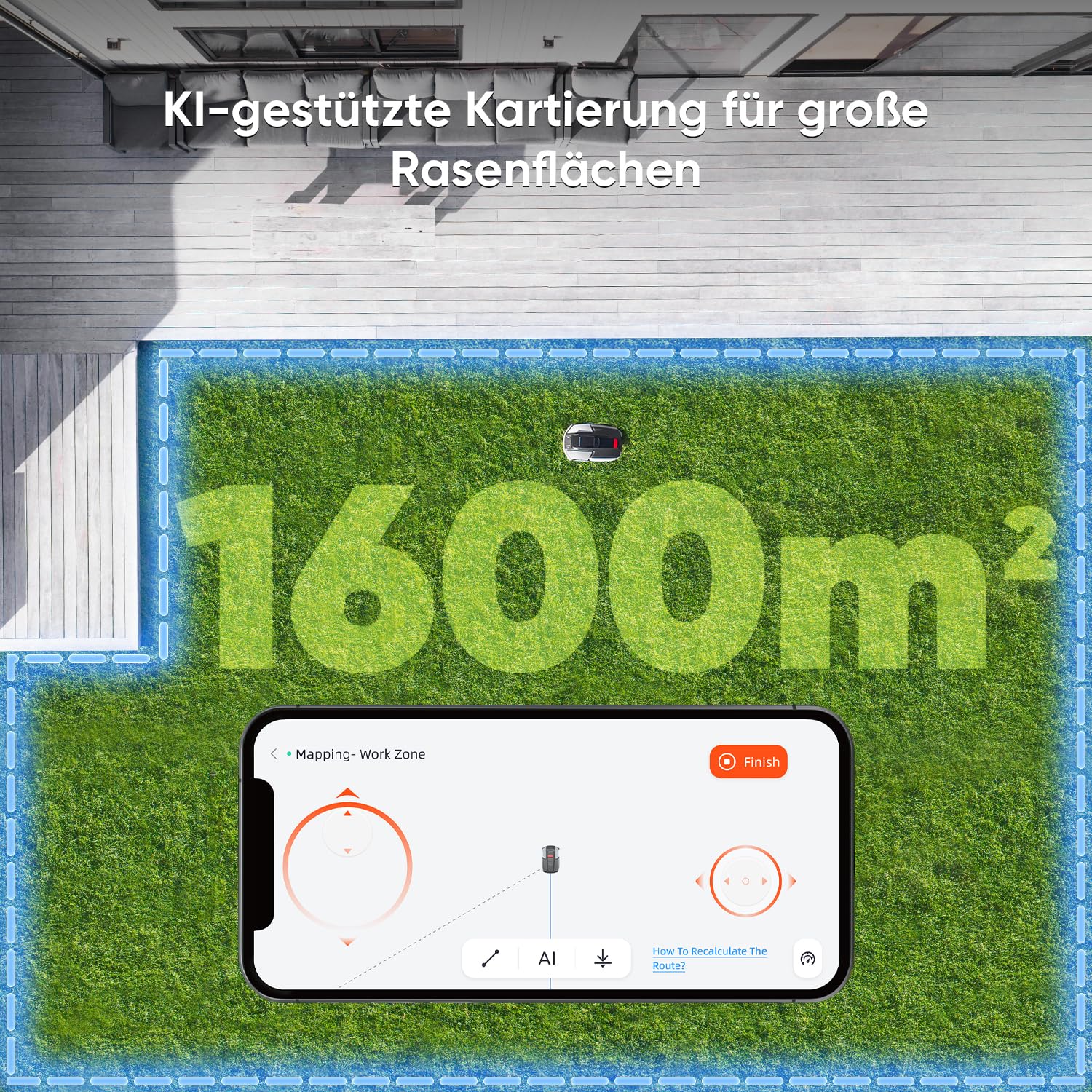Sunseeker Robot cortacésped S5 AWD sin Cable de limitación 1600㎡, RTK + Vision Robot cortacésped con mapeo asistido por IA, Control de aplicación Inteligente, inclinación del 60%
