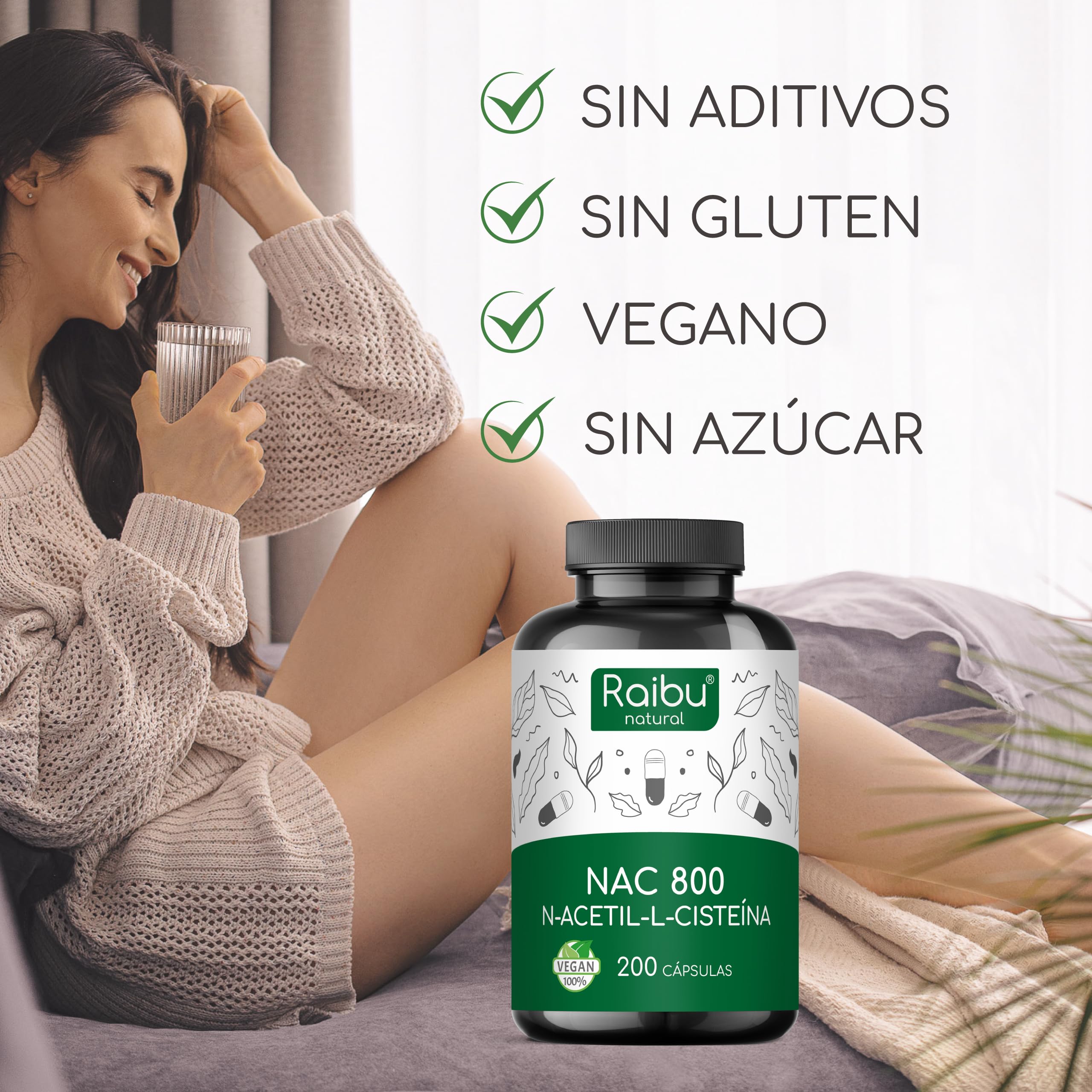 NAC N-Acetil-Cisteína 800 mg - 200 Cápsulas I Alta Biodisponibilidad para Más de 6 Meses I NAC N-Acetil-L-Cisteína de Calidad Natural, Sin Aditivos y Vegano