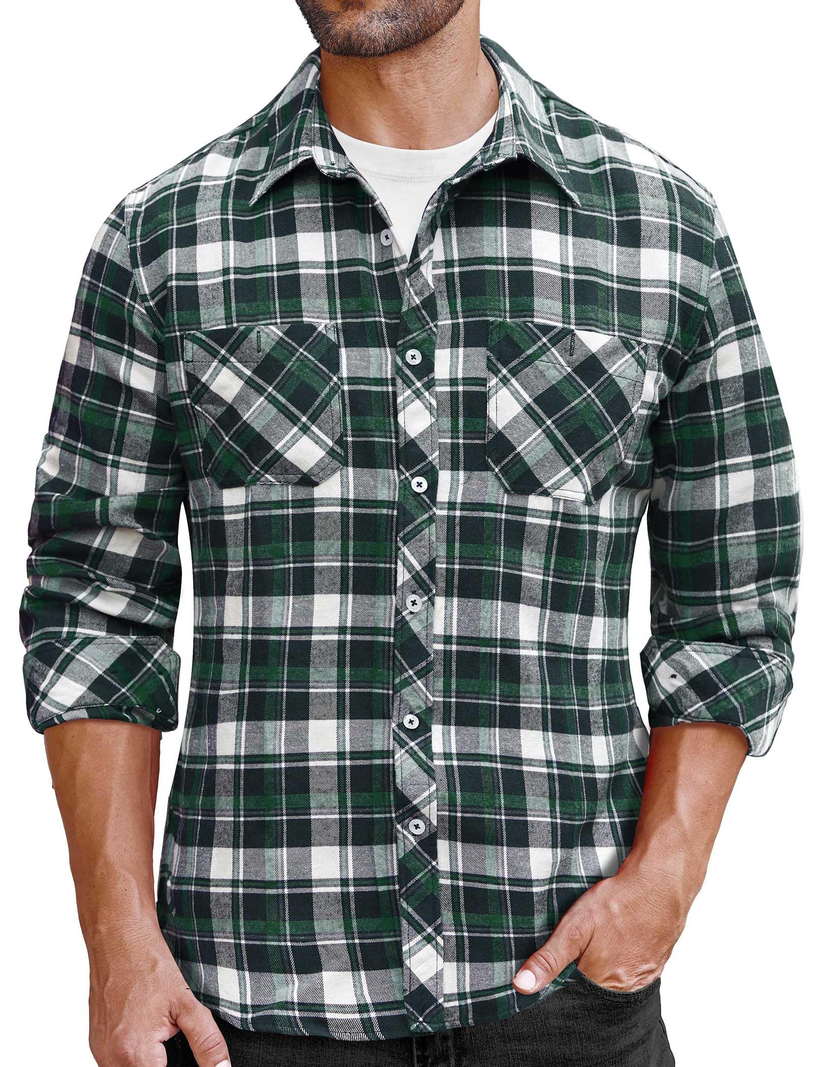 COOFANDY Camisas de Hombre Manga Larga Camisa Cuadros Camisa de Algodon Camisa de Leñador Camisa con Botones Camisa con Bolsillo Camisas Casual