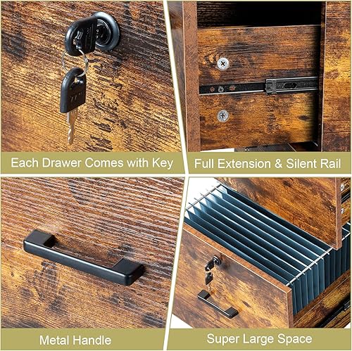 Miniatura 51 de VINGLI Archivador de 2 cajones con cerradura, archivadores rodantes para oficina en casa, soporte de impresora pequeño, organizador de archivos