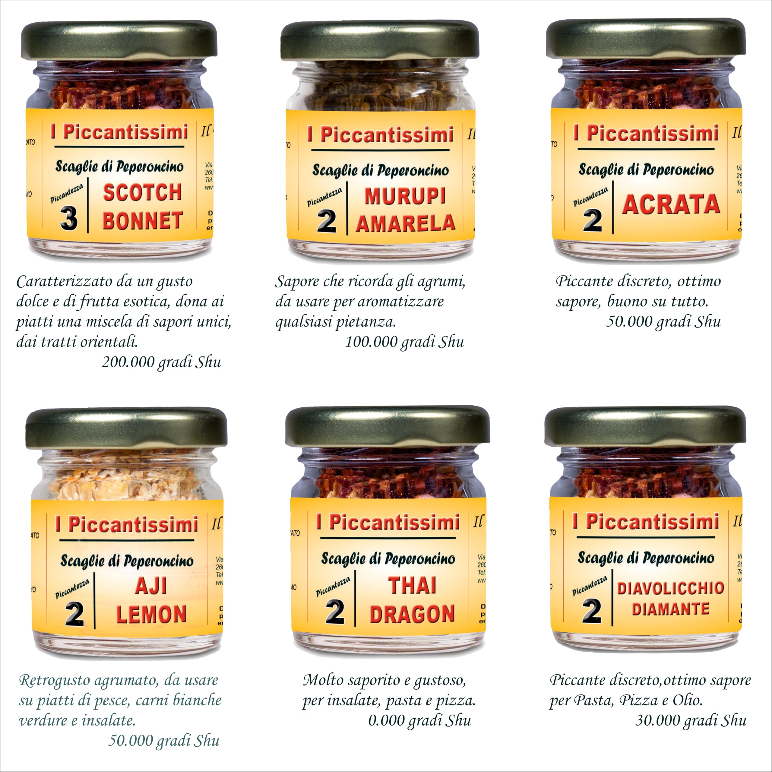 I Piccantissimi - Set 3 Vasetti a Scelta fra oltre 40 gusti di Peperoncino Piccante artigianale - Confezione Personalizzabile.