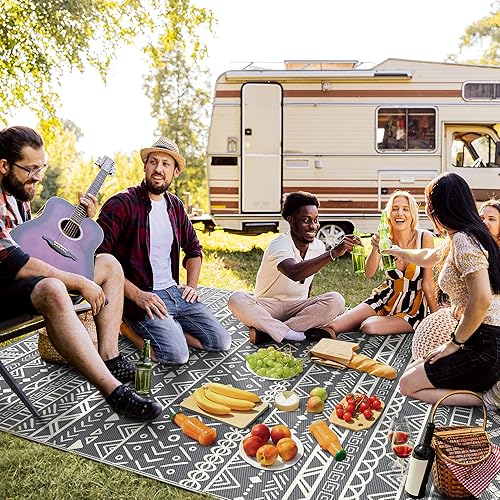 Miniatura 4 de Alfombras de exterior de 8 x 10 pies, impermeable, reversible, alfombra de patio exterior para caravana, cámper, balcón, patio trasero, picnic,