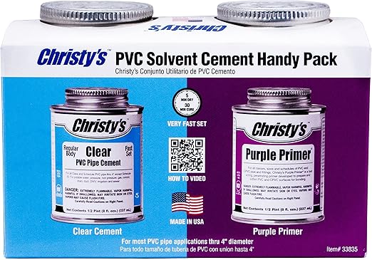Christy's Handy Pack: Clear Regular Body PVC Cement and Purple Primer, 1/2 Pint (8 fl oz),RH-RCLV-HDYPK-HP-20