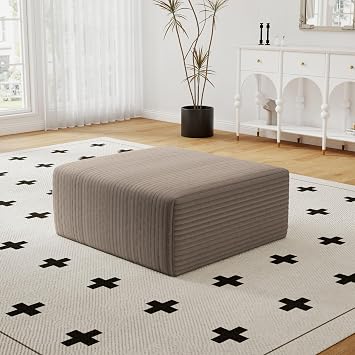 Lakifun 27" Sofa Ottoman, Corduroy Upholstered Deep Seat, Comfy Cloud Couch with Movable Ottoman, DIY Combination, No Assembly Required, Camel