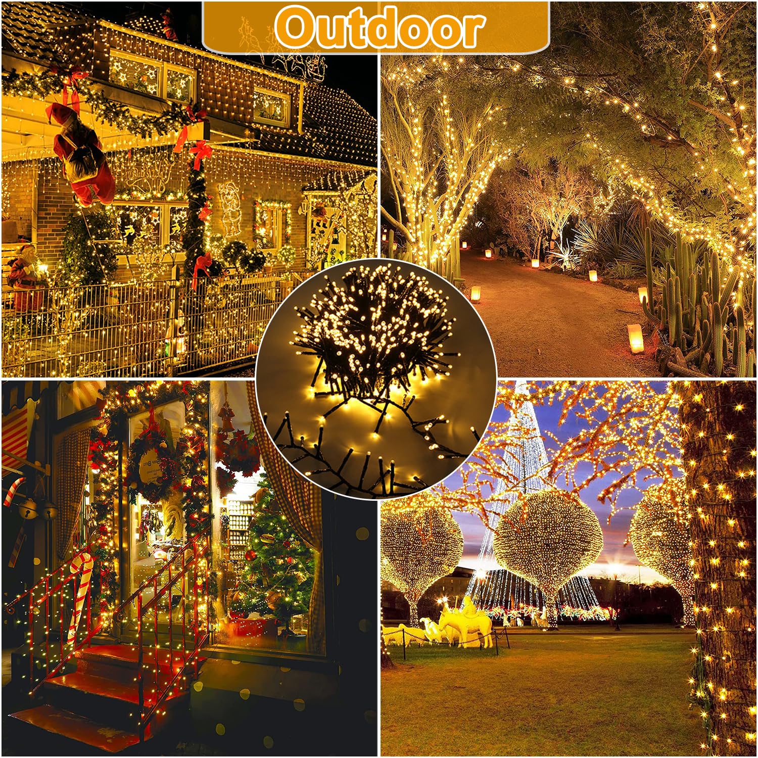Guirlande Lumineuse Extérieure, 20m 1000 leds Guirlandes lumineuses en grappe Blanc Chaud avec 8 Modes, Minuterie, Fonction Mémoire, IP44 Extérieure pour Fête, Jardin, Décoration de Noël