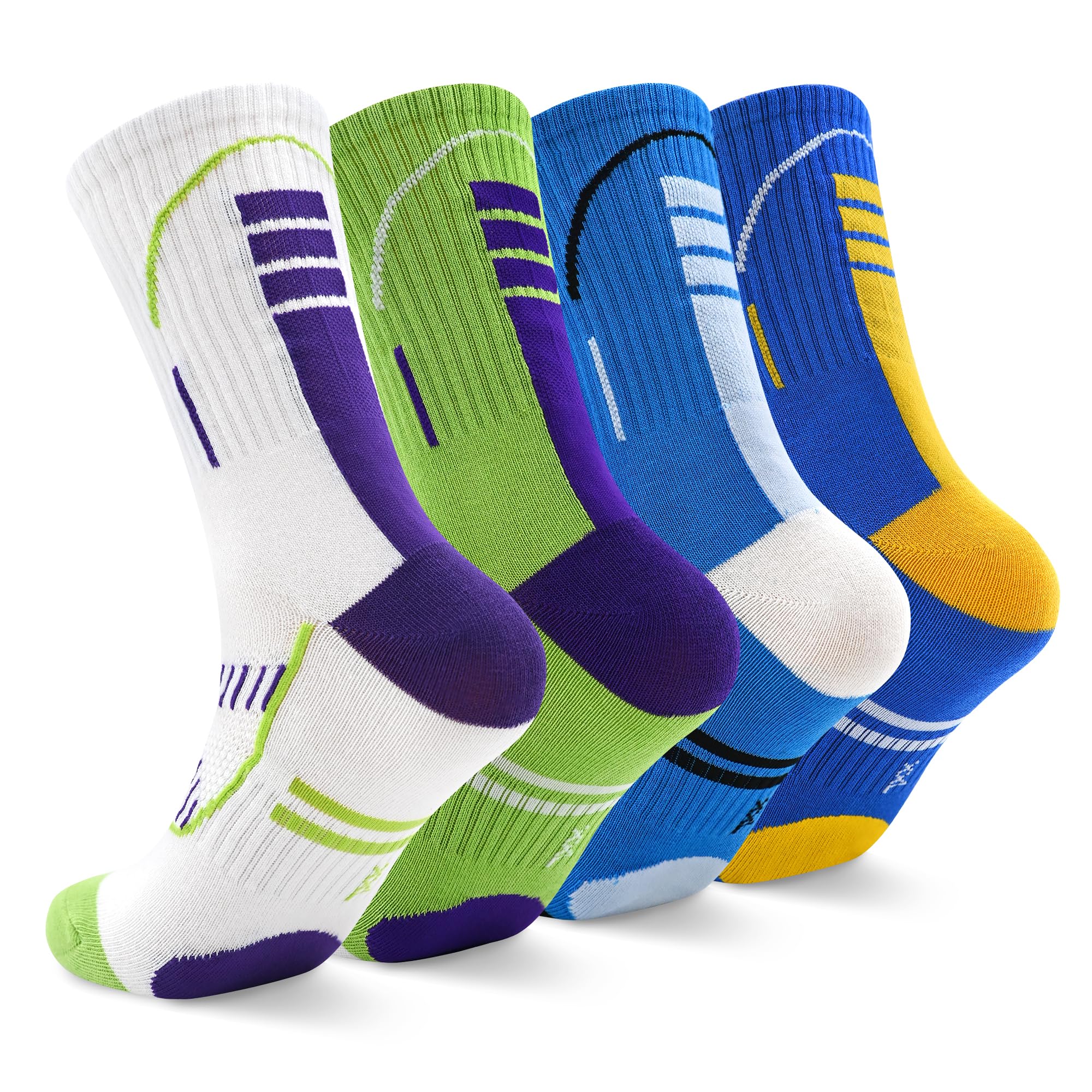 ARERWA Kinder Basketball Socken - 4 Paar Crew Sportsocken Kinder Jathletische Baumwoll Socken für Fußball Rugby Tennis 6-16 Jahre Jungen Mädchen