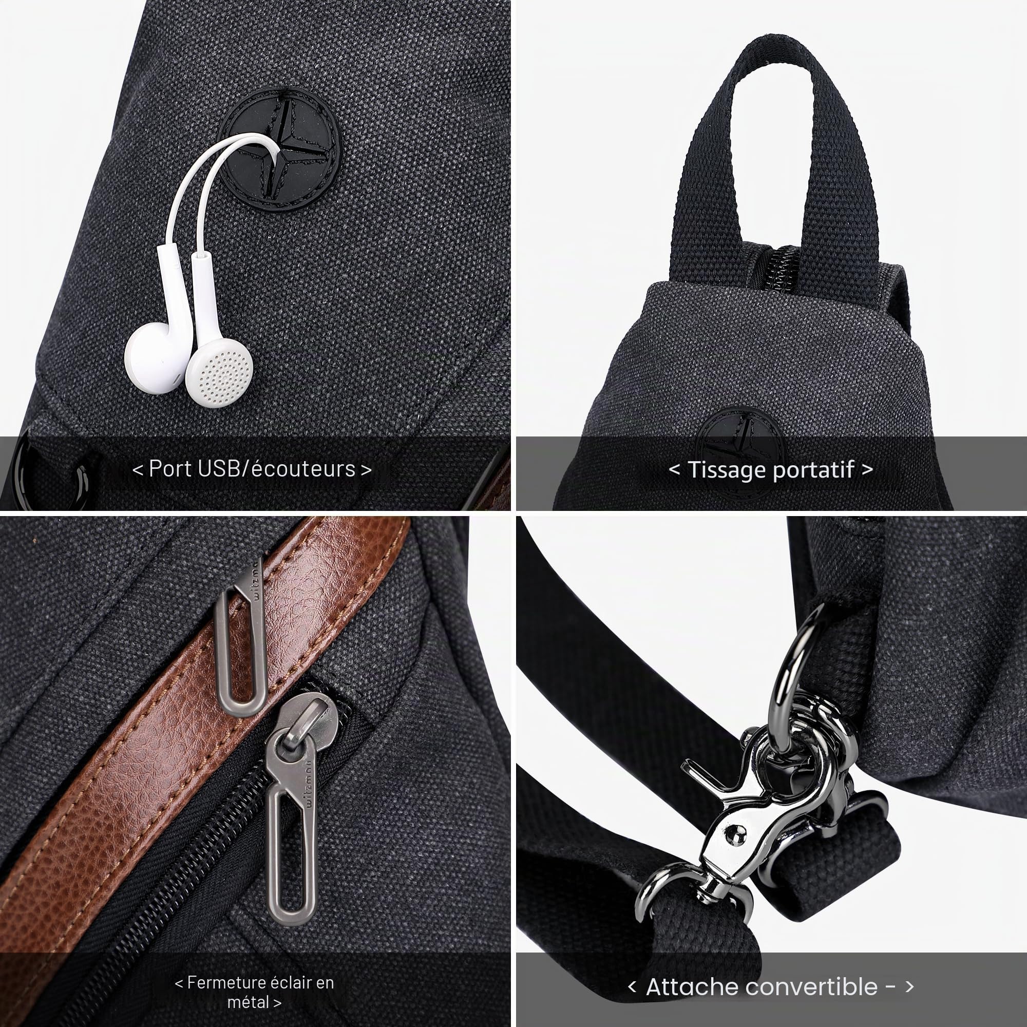 WITZMAN Sac Bandoulière Homme En Toile Vintage Convertible Sac À Dos