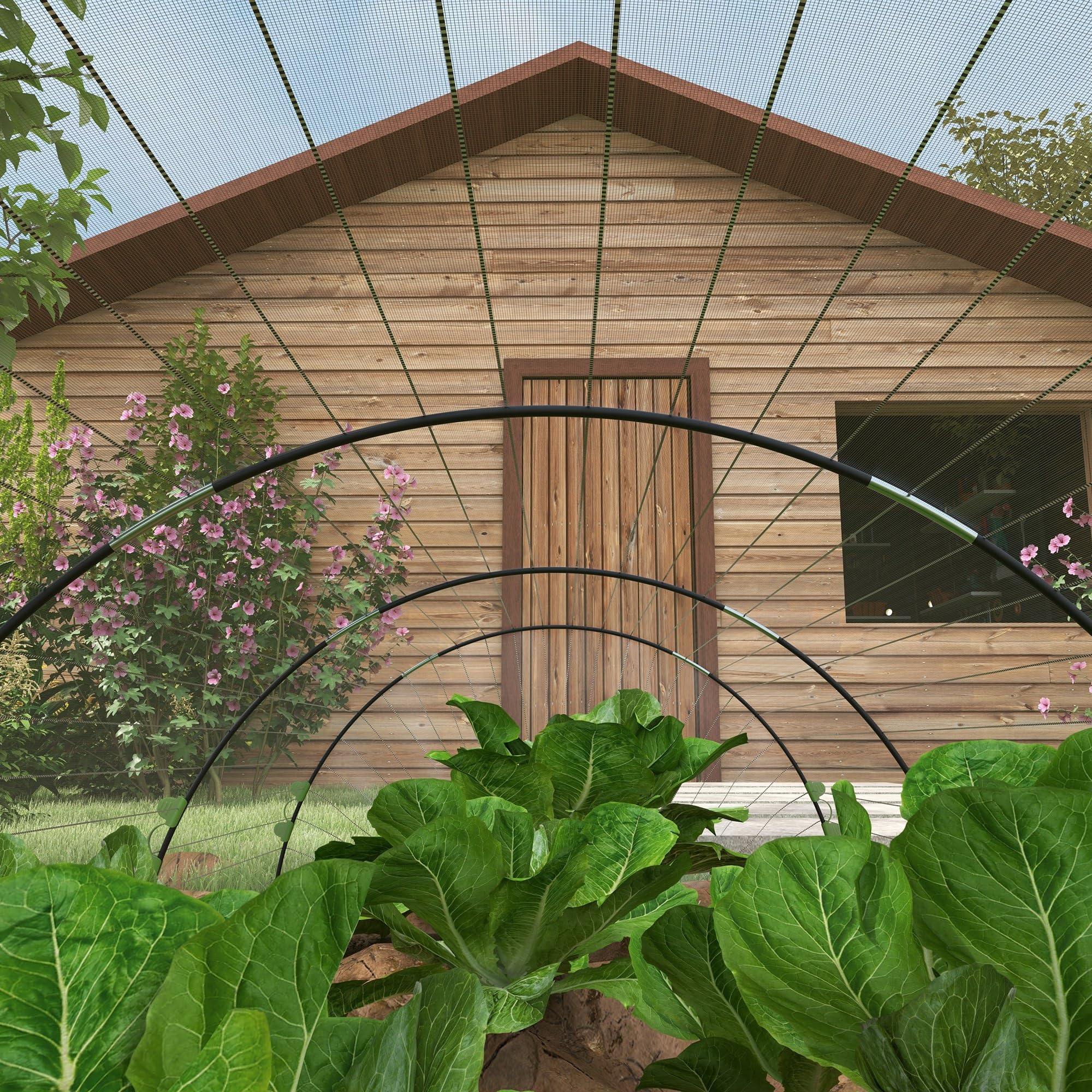 Outsunny Cerchi da Giardino per Serra, Archi per Serra Tunnel Orto con Copertura a Rete, Archetti Flessibili e Clip di Fissaggio, 200x80x41 cm, Bianco
