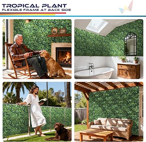 Miniatura 94 de Windscreen4less 6 paneles artificiales de boj de 20 x 20 pulgadas, seto topiario, plantas, hierba, pantalla de privacidad para exteriores, Boj