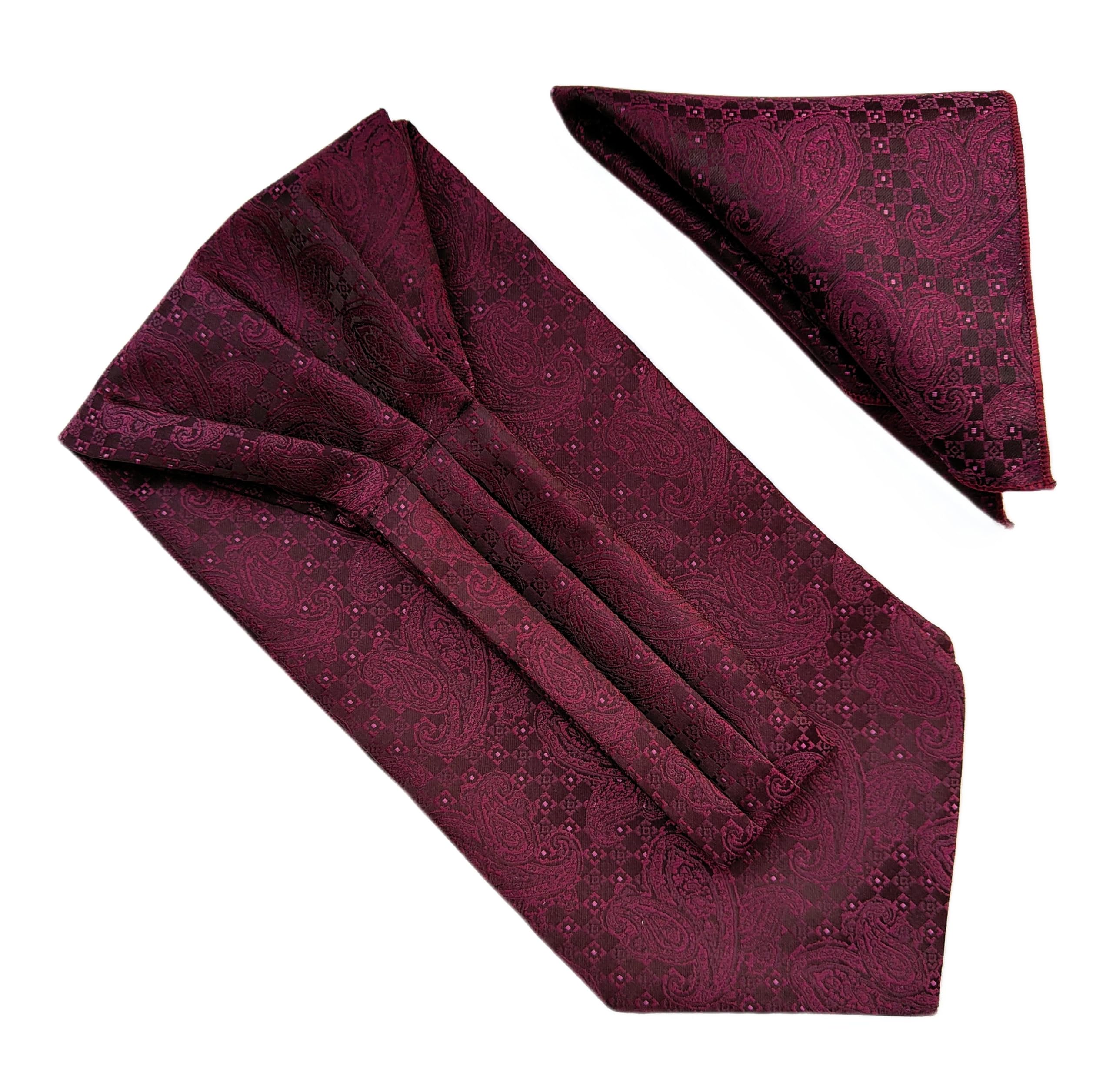 voici France Men's Paisley Self-Knot Ascot Cravat Neck Tie & Pocket Square Combo Free Size Microfiber Satin Fabric-picture-34