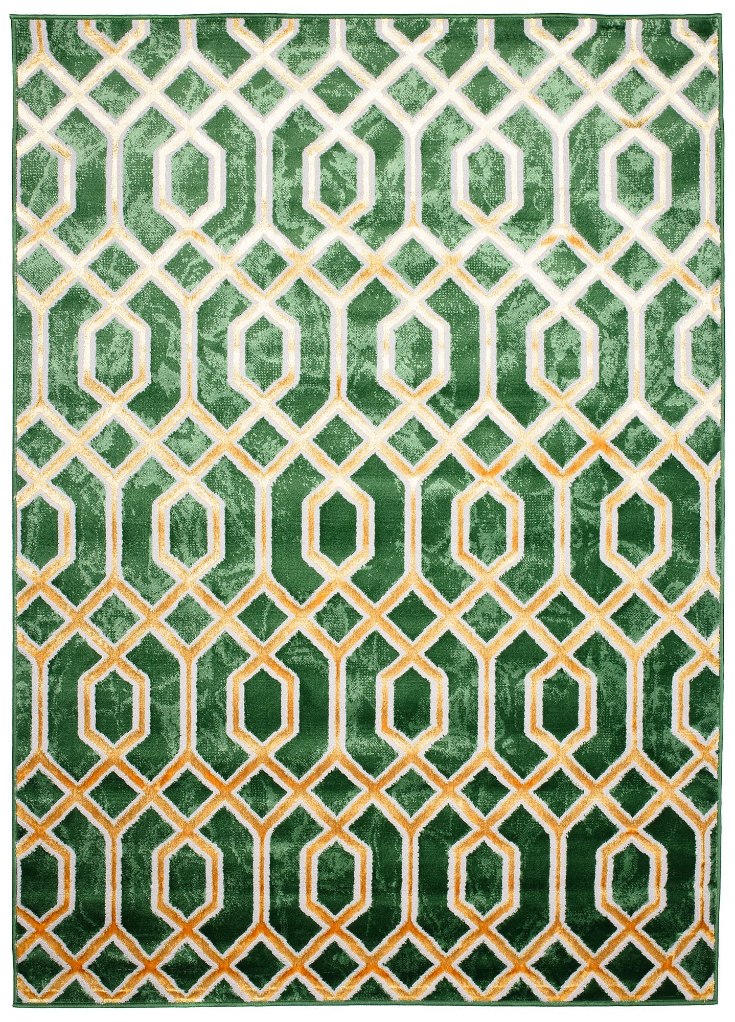 TAPISO Turmalin Tapis de Salon Chambre Salle à Manger Ado Bureau Entrée Design Moderne Vert Or Brillant Moucheté Hexagones Géométrique Intérieur Doux Poils Ras 80 x 150 cm