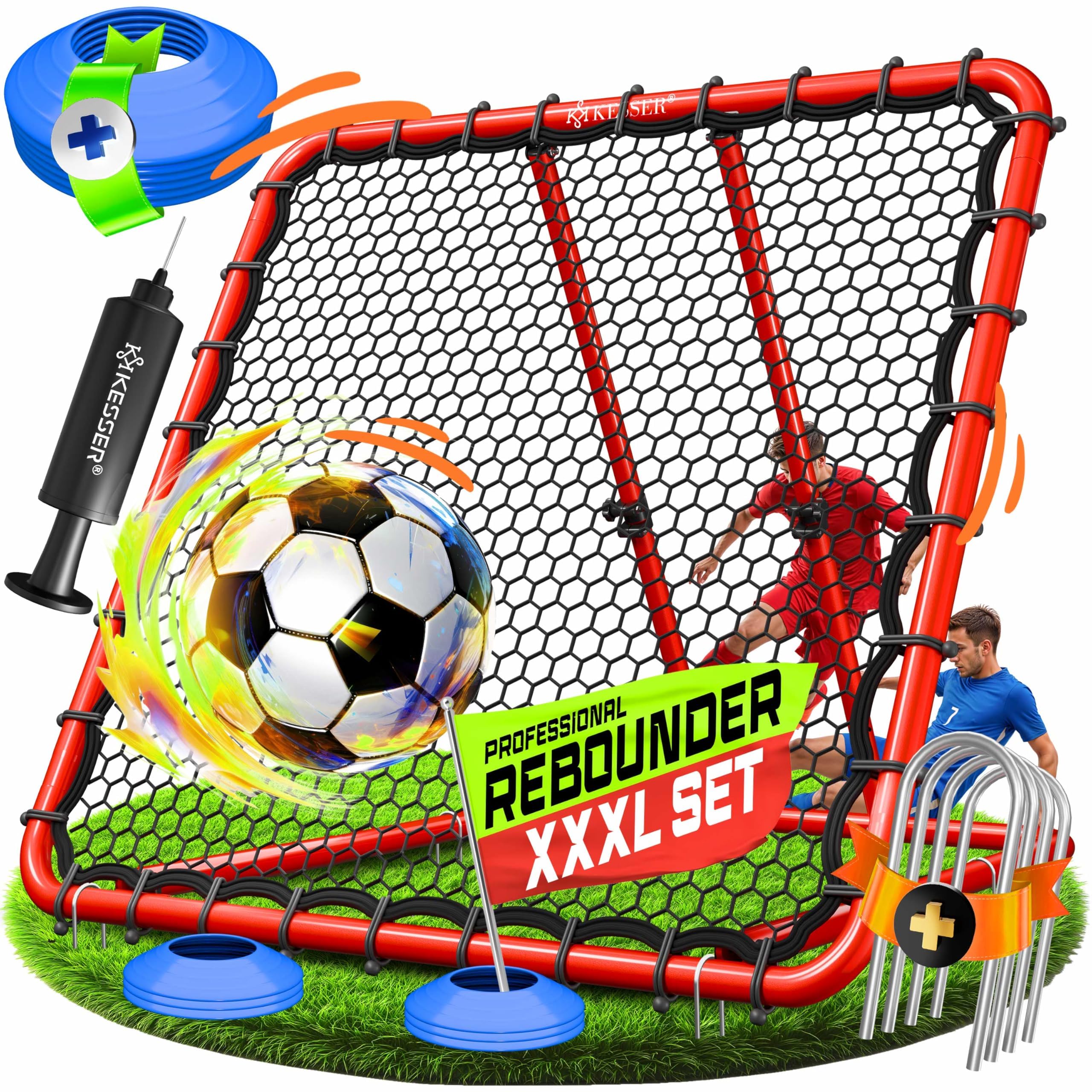 KESSER® Voetbalrebounder 100x100 Cm Verstelbaar Trainingsnet Pass En Schottraining Incl Luchtpomp 6 Markeringshoedjes 4 Weerstandshaken Voor Handbal Volleybal Prellwand 2855860269