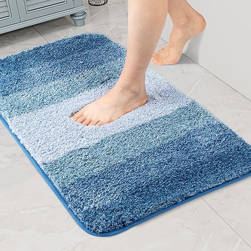 Walensee - Tapete de baño antideslizante, absorbe el agua, de microfibra suave, peluda, lavable a máquina, para regadera, 20 x 32 pulgadas, azul