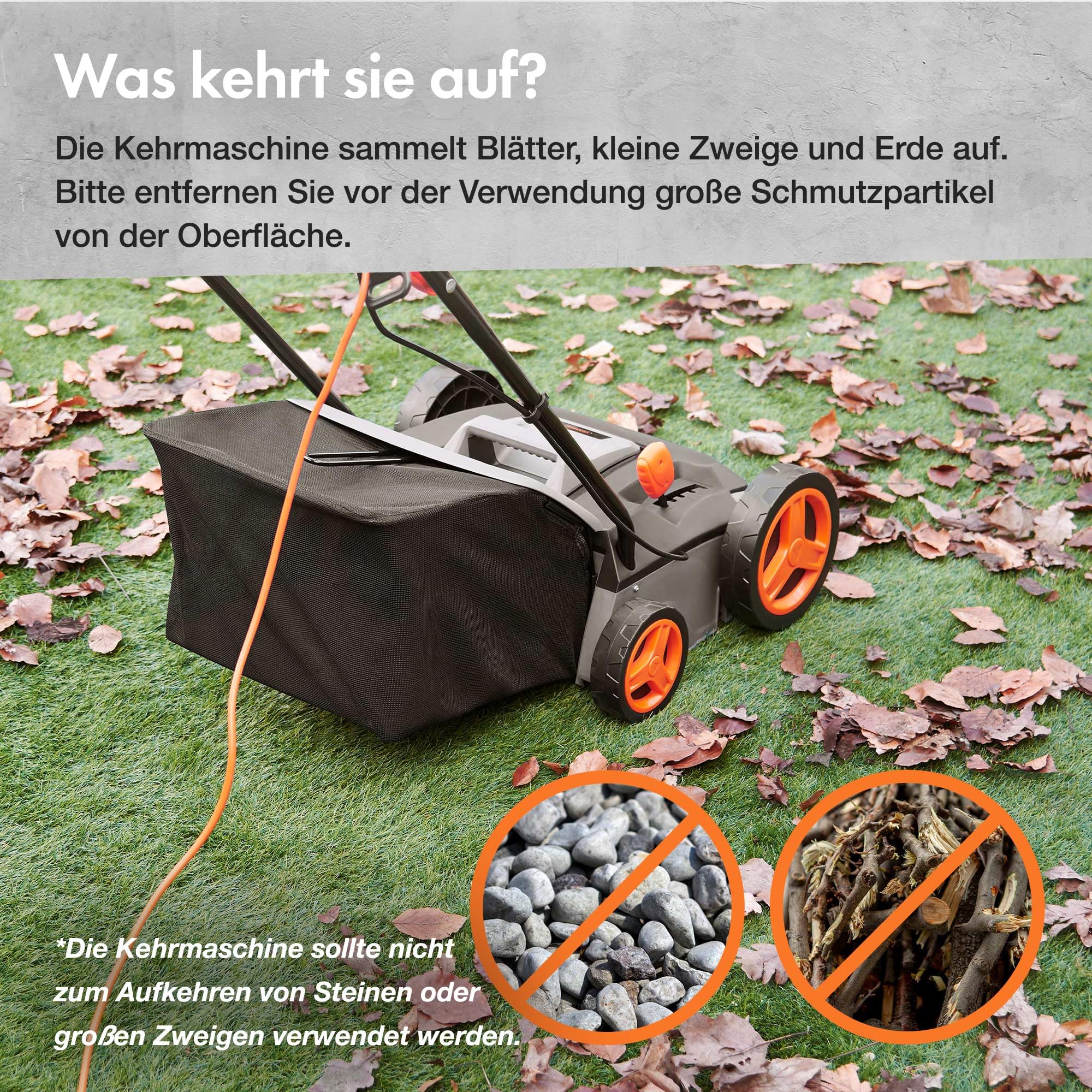 VonHaus Kunstrasenbürste 1500W, Laubsammler für Kunstrasen, Elektrische Kunstrasen Kehrmaschine Reiniger, 35 L Fangsack, 5 Einstellbare Höhen, 330 mm Arbeitsbreite, Klappbarer Handgriff