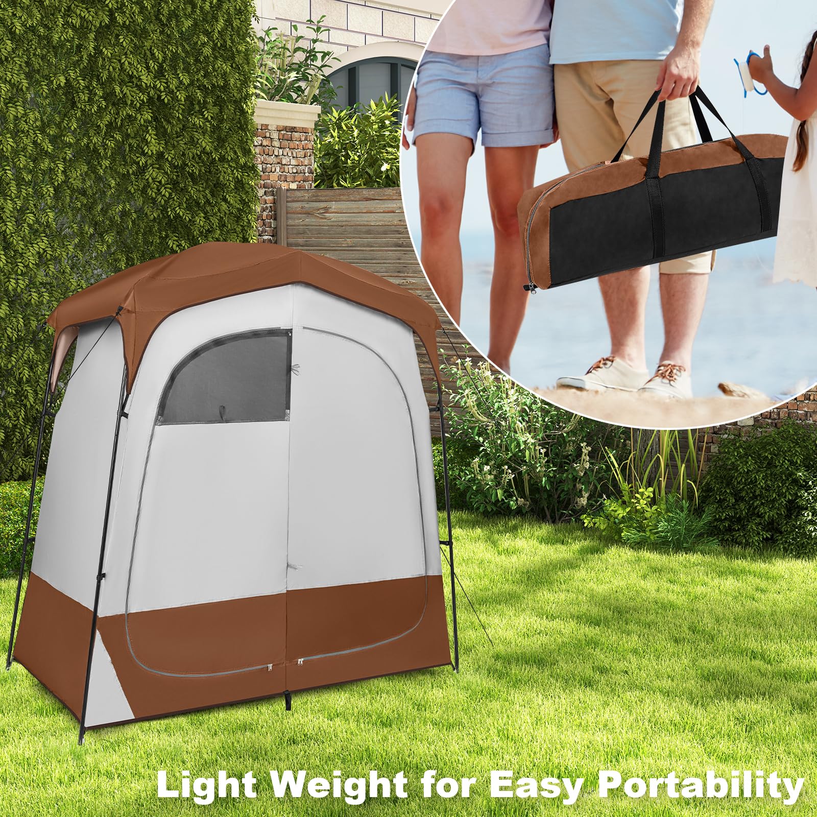 HOMASIS Tente de Douche Double pour Camping, Tente de Salle de Bain pour WC avec Fenêtre, Poche de Rangement, Crochet et Sac de Transport, Vestiaire Portable pour Plage, Randonnée, Pêche