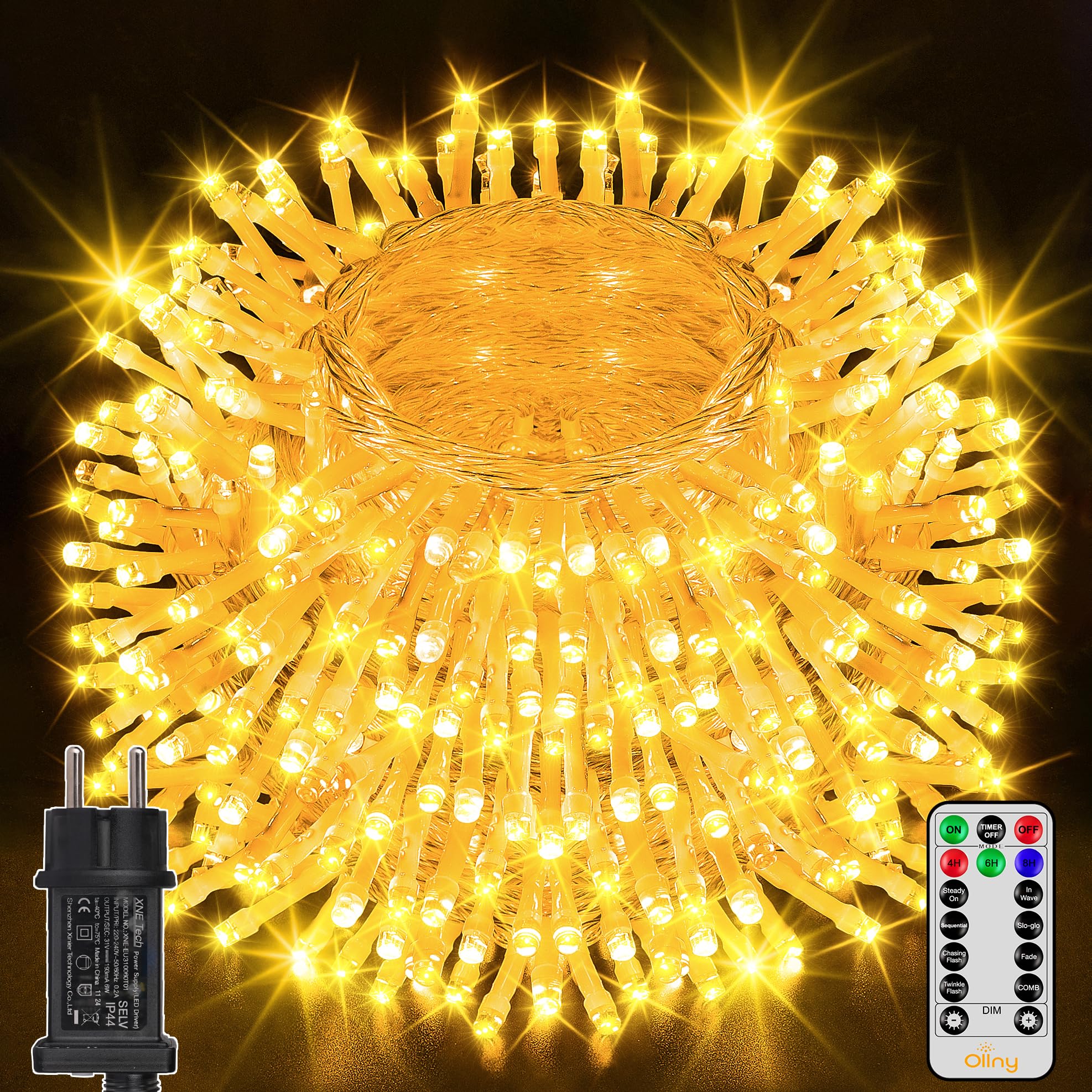 Ollny Lichterkette außen 40M/80M, 400 LED Lichterkette strom 8 Modi mit Fernbedienung Timer, IP44 wasserdicht für innen und outdoor Party Hochzeit Garten (warmweiß)