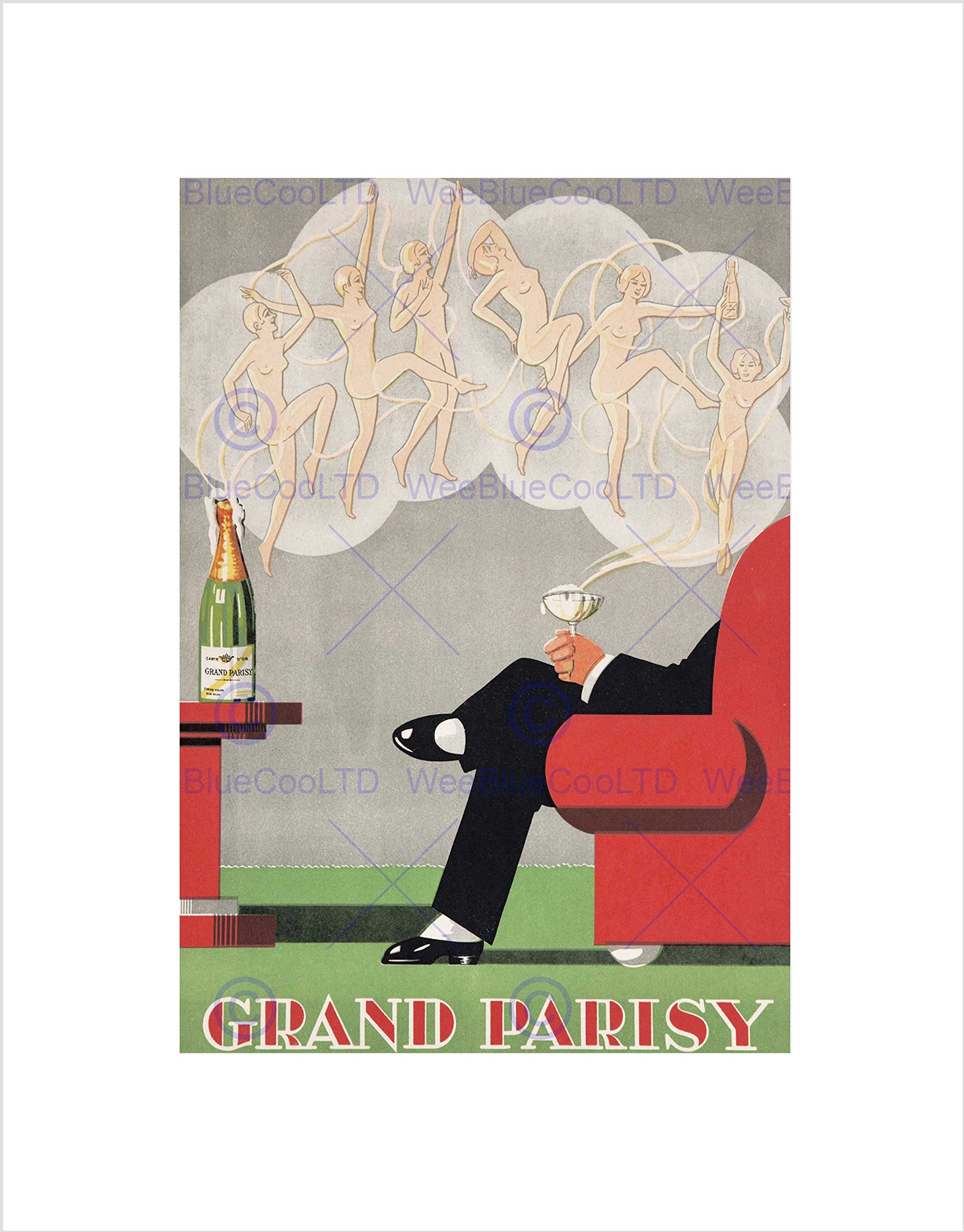 Wee Blue Coo Advertisement Food Drink Champagne Grand Parisy Kitchen Wall Art Print