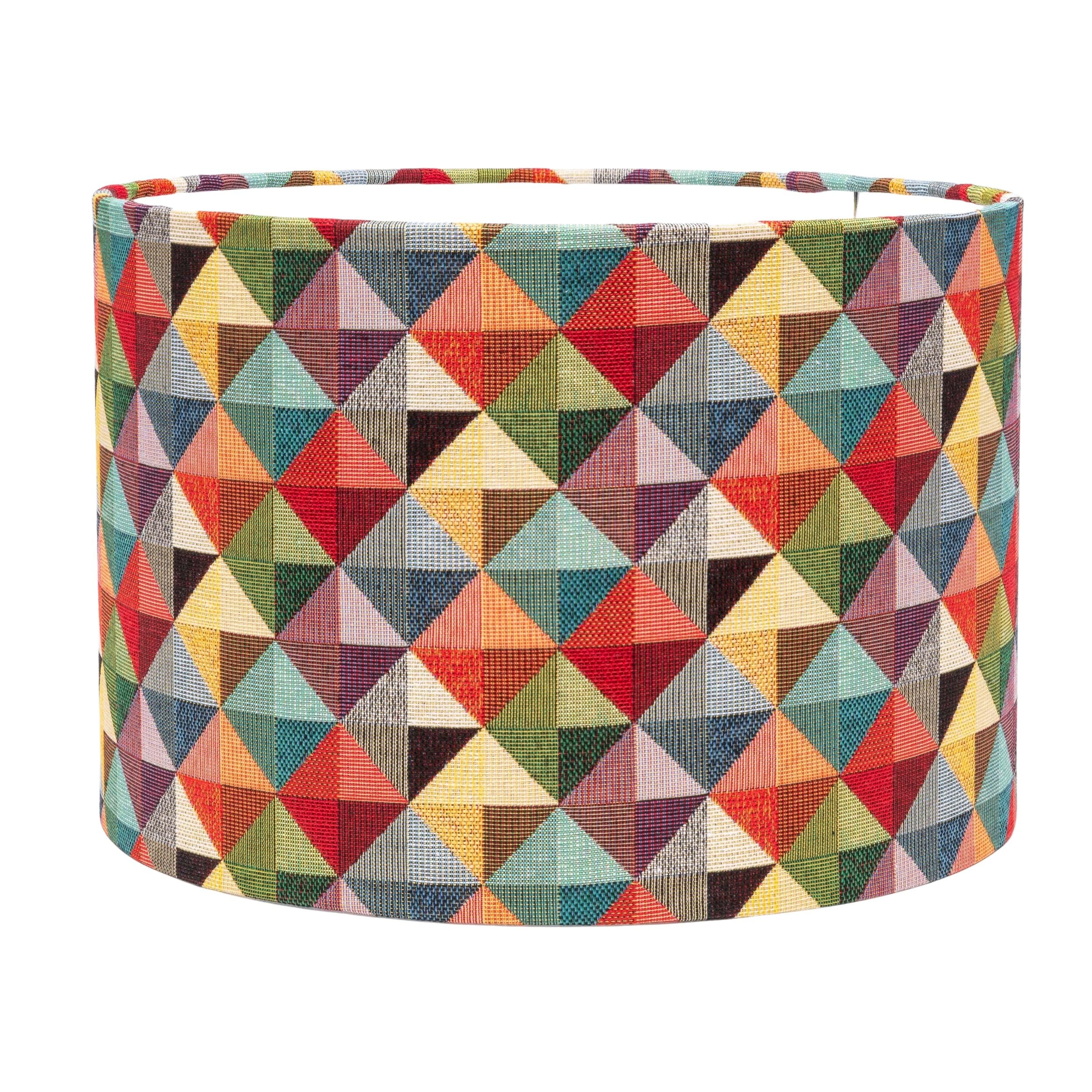Linen Loft Multicoloured Triangle Harlequin Geometric Tapestry Lampshade. Bright Tapestry Design. Cylinder Style Shade. 30Cm & 40Cm Options Available