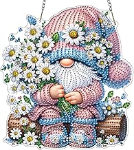 MXJSUA Garden Gnome Diamond Painting Pendant with Chain Adults, Diamond Painting Window Pictures Hanging Ornament Craft Set for Wall and Entrance Decor 20 x 20 cm