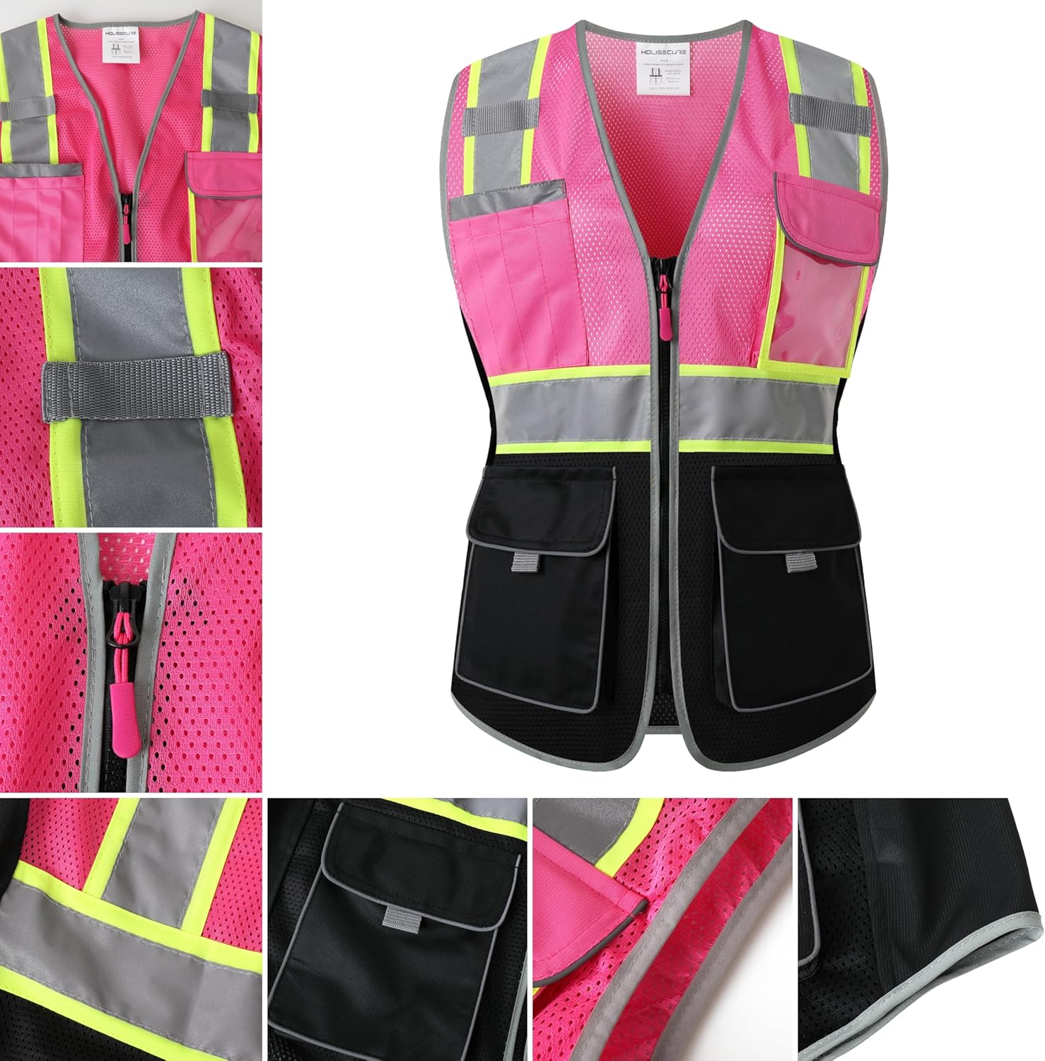 Safety Vest for women, Hi vis Reflective Lady Work vest With 9 Multi Pocket And Zipper - Image 4