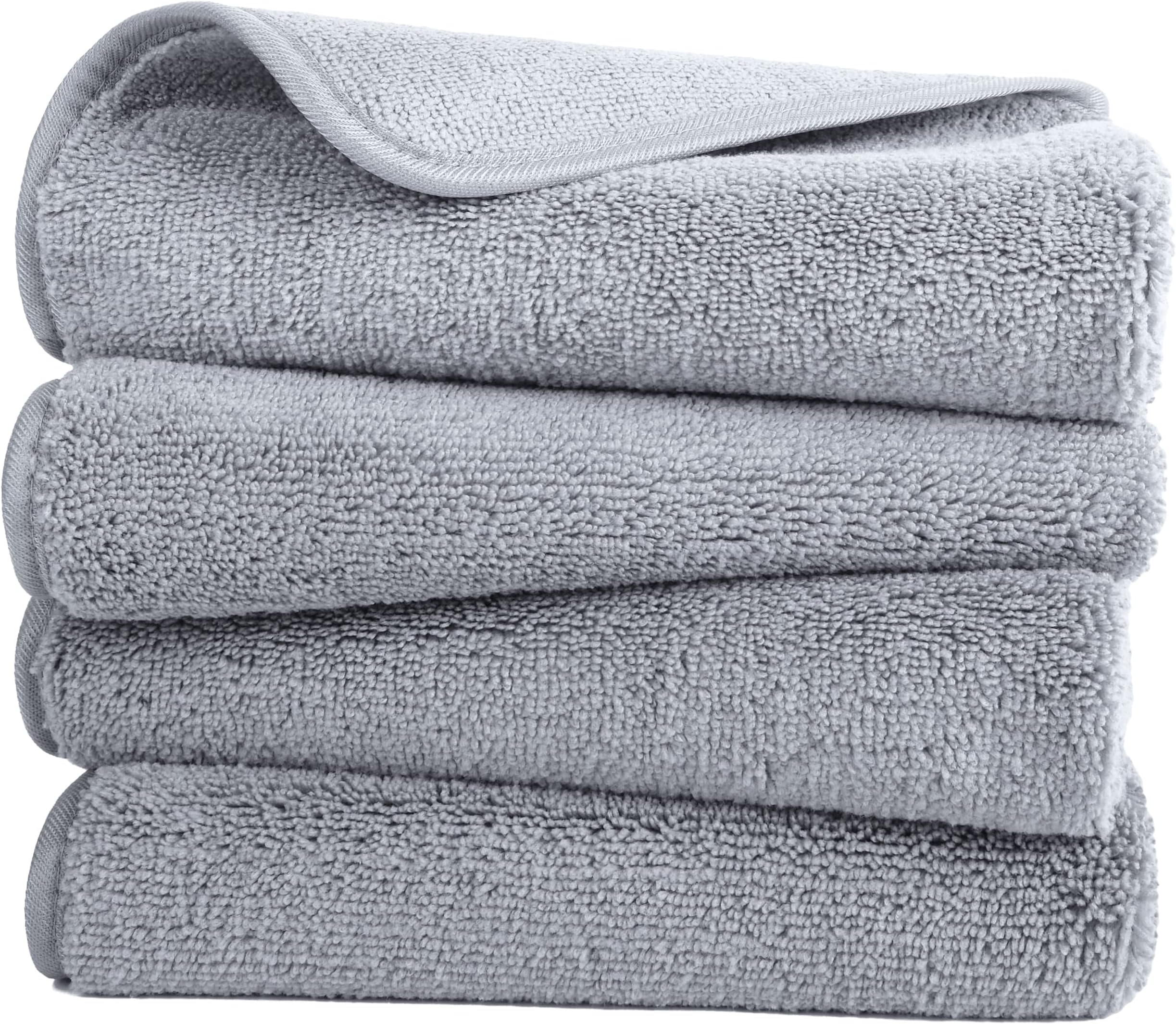POLYTE Quick Dry Lint Free Microfibre Hand Towel, 40 x 76 cm, Set of 4 (Gray)