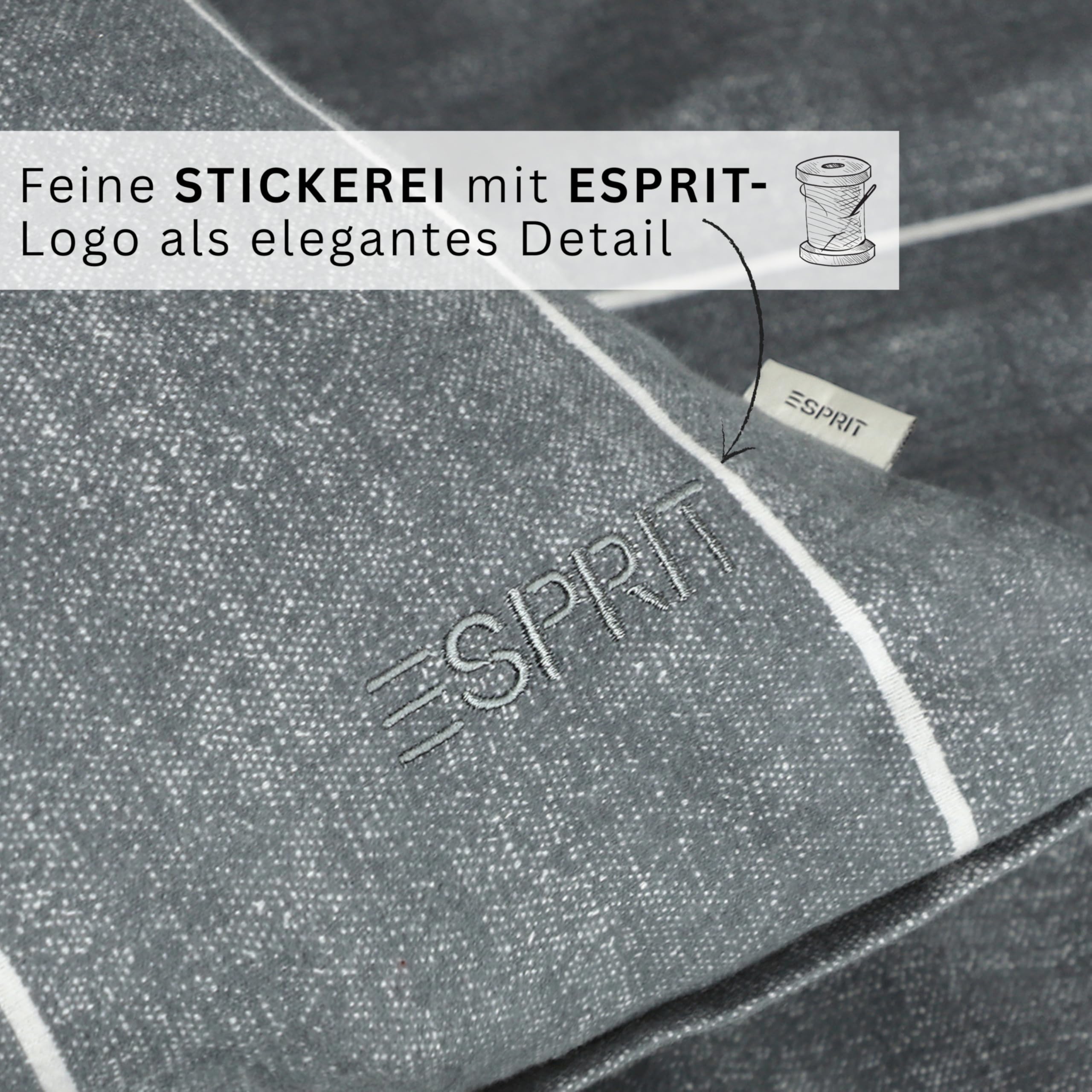 Esprit Flanell Bettwäsche 140x200 Baumwolle Grau - Luxus Bettwäsche-Set 2teilig Öko - kuschelig warm & flauschig - 140 x 200-1 Bettwäschebezug und 1 Kopfkissenbezug 70x90cm - Herbst & Winter