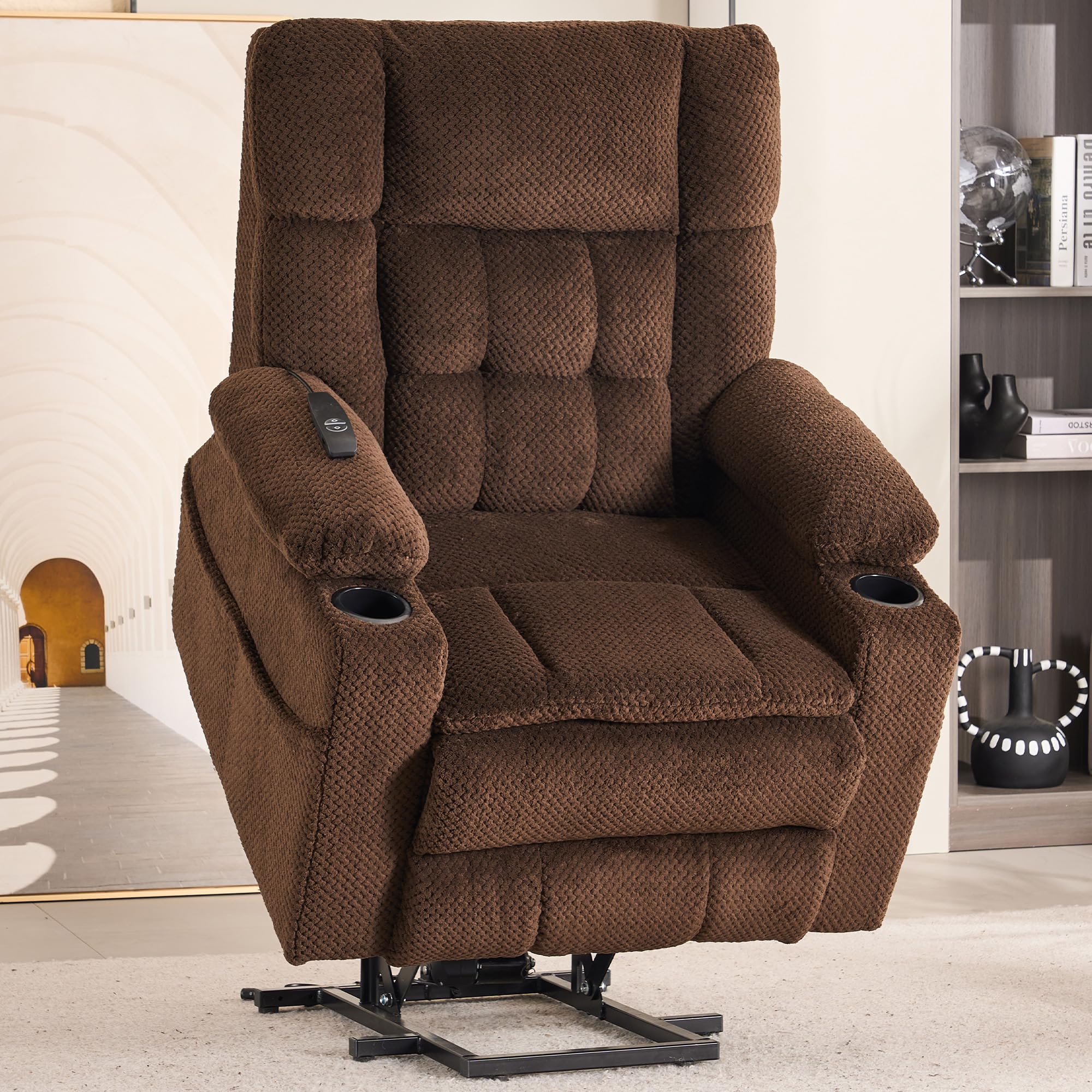 SALOHZA Power Lift Recliner With Massage & Heat - Cream White PU Leather Electric Recliner Chair - View #9