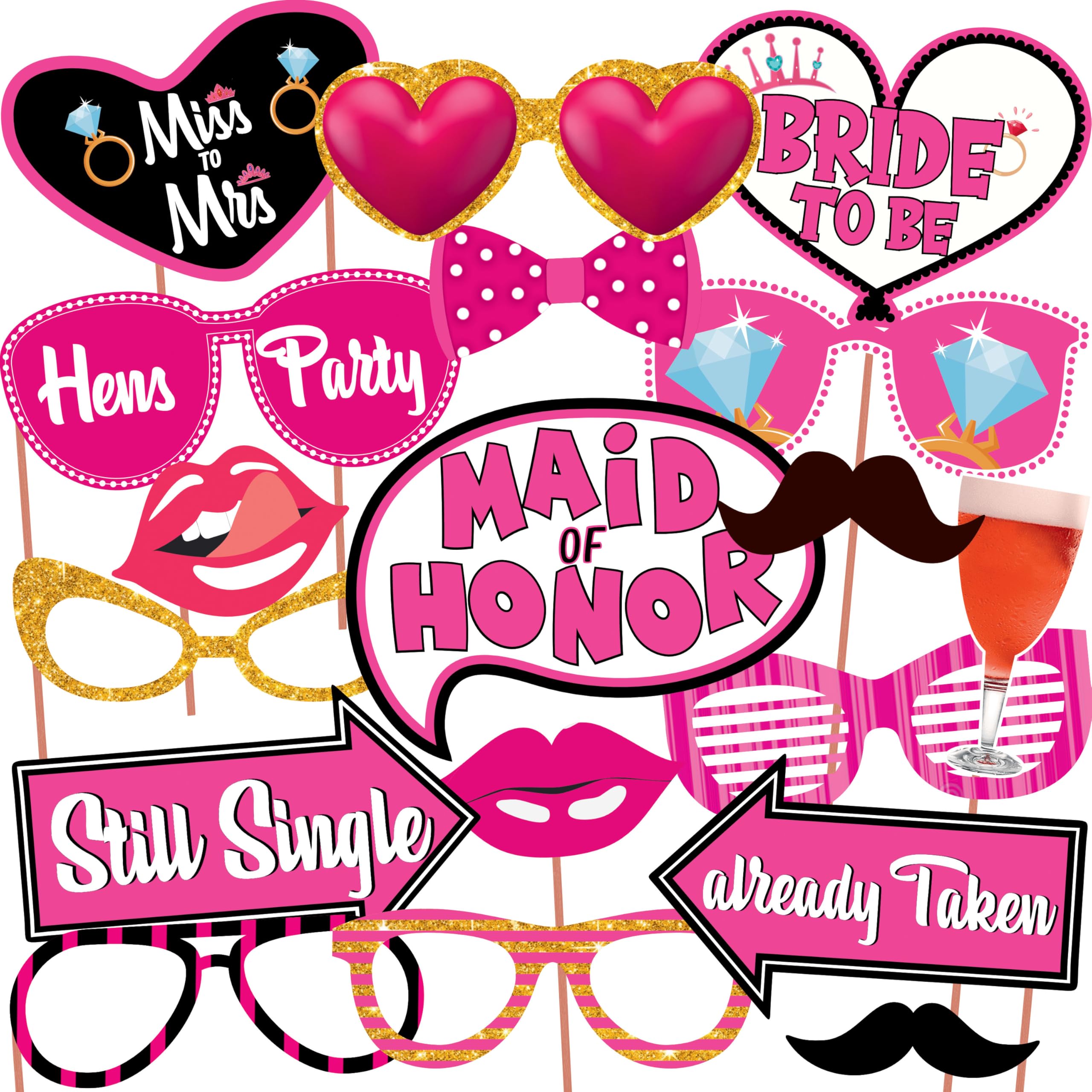 WOBBOX Bachelorette Party Photo Booth Props for Bride & Groom, Bridal Shower Props, Bachelorette Party Decoration, Bride to be Party Decorations Items- Pink and White