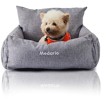 Medario Dog Car Seat, Pet Puppy Booster Seat, Dog Travel Car Bed, Deluxe Car Safety Seats for Small Dogs or Cats with Clip-on Safety Leash (M, Gray)