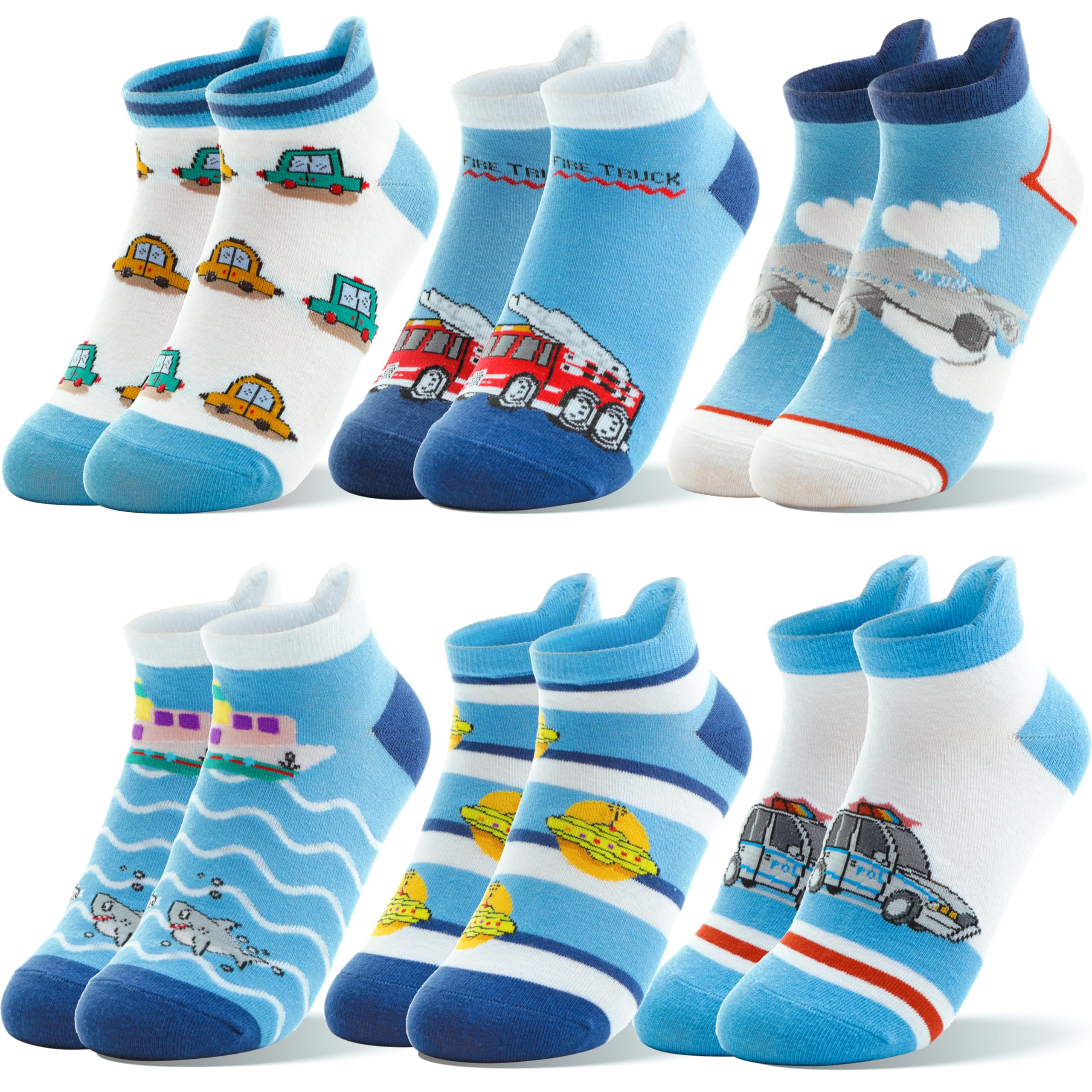 Welwoos Kids Boys Ankle Socks No Show Low Cut Funny Cute Cartoon Novelty Cotton Socks 6 Pairs
