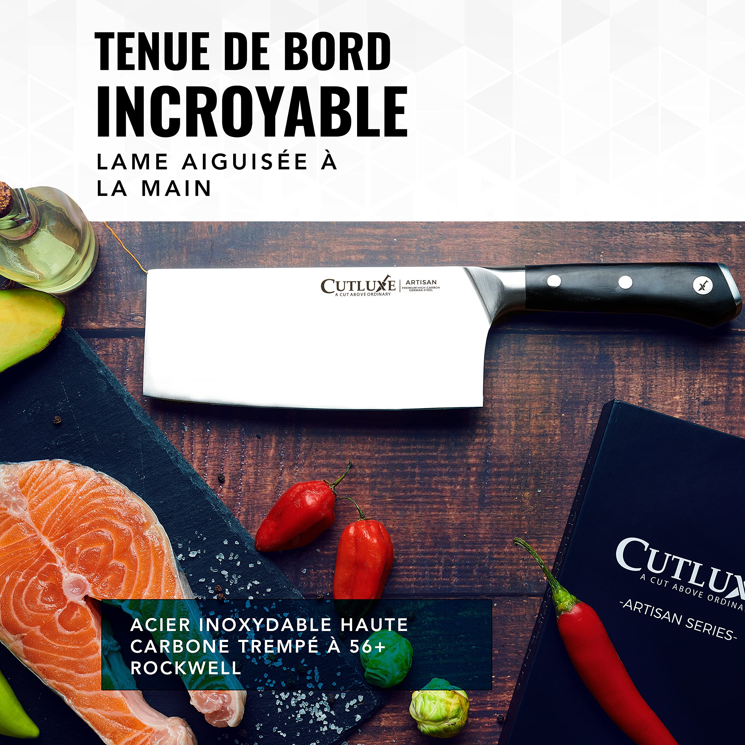 Cutluxe Couteau de Boucher 17.7 cm Acier Allemand Carbone Tang Complet Série Artisan