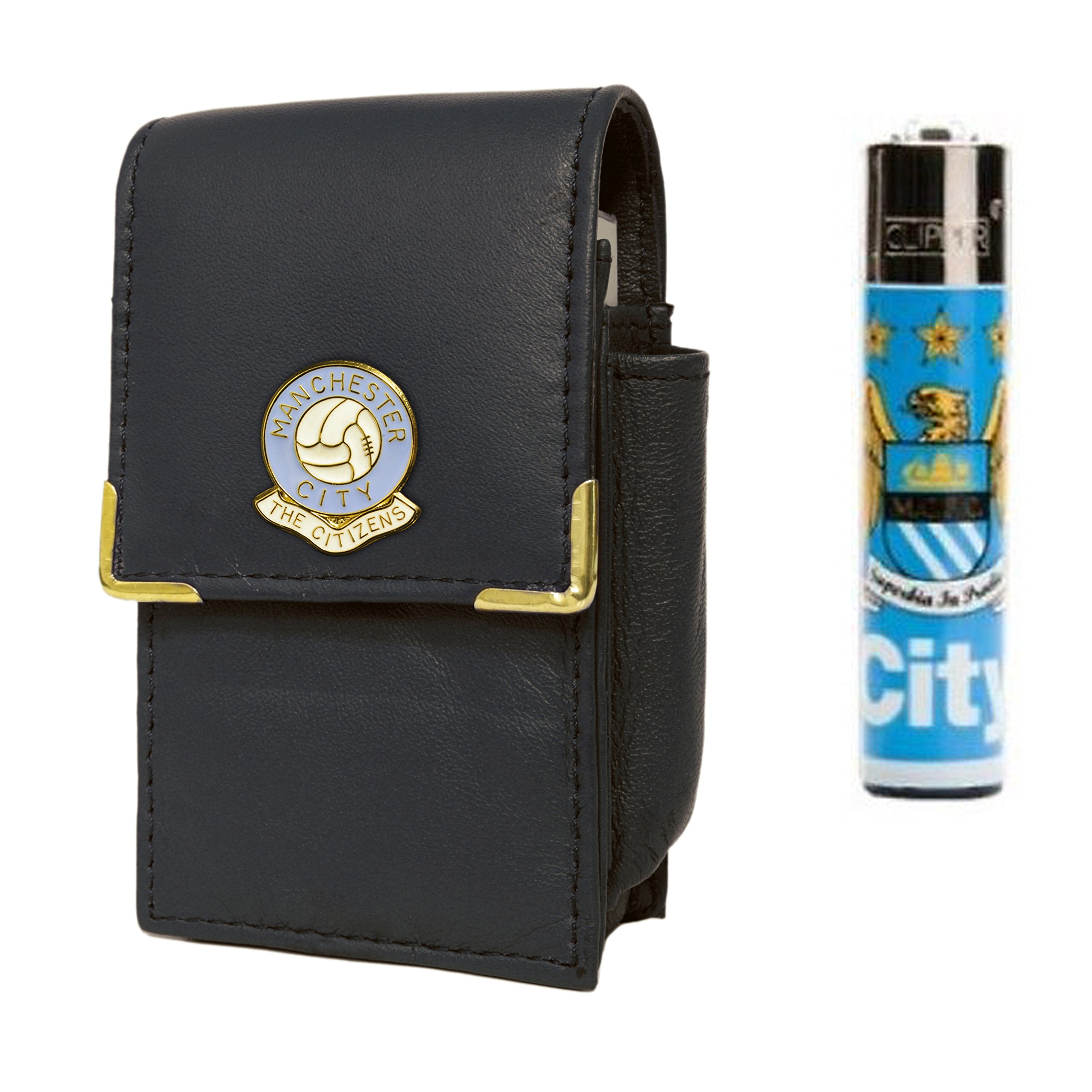 Awesome Gifts Manchester City football club cigarette packet holder and Clipper gas lighter