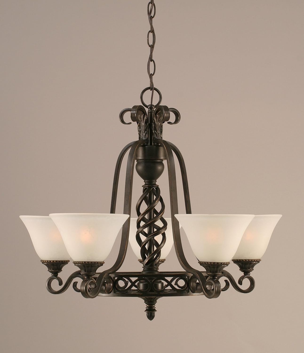 Eleganté 5 Uplight Chandelier with Firré Saturn Glass Shade White