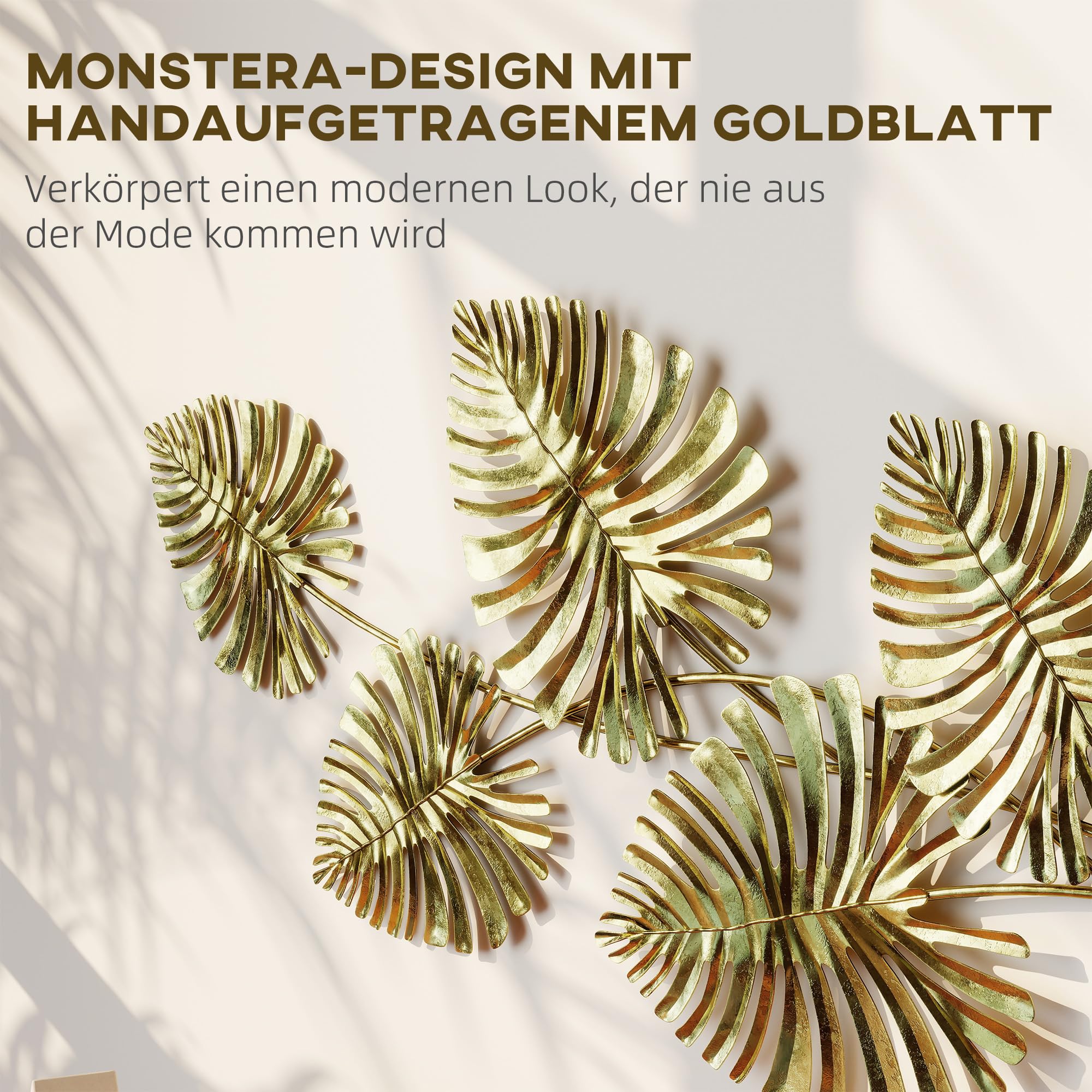 HOMCOM Wanddeko Wandbild Monstera-Wanddekoration Metallbild Modern